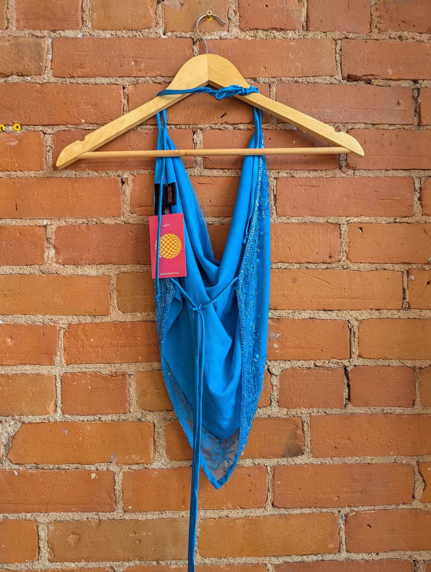 Y2K Seduction Blue Beaded Halter Top