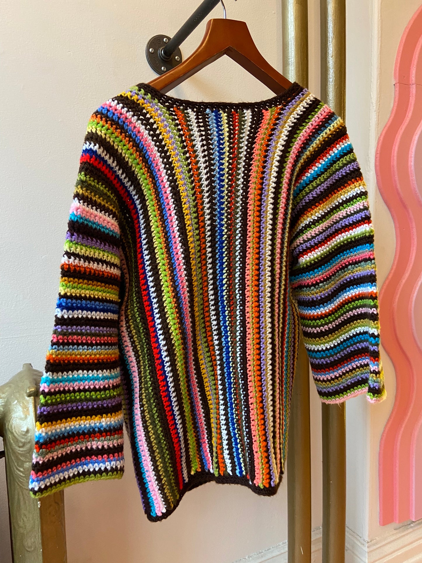 Hand Knit Multicoloured Open Cardigan