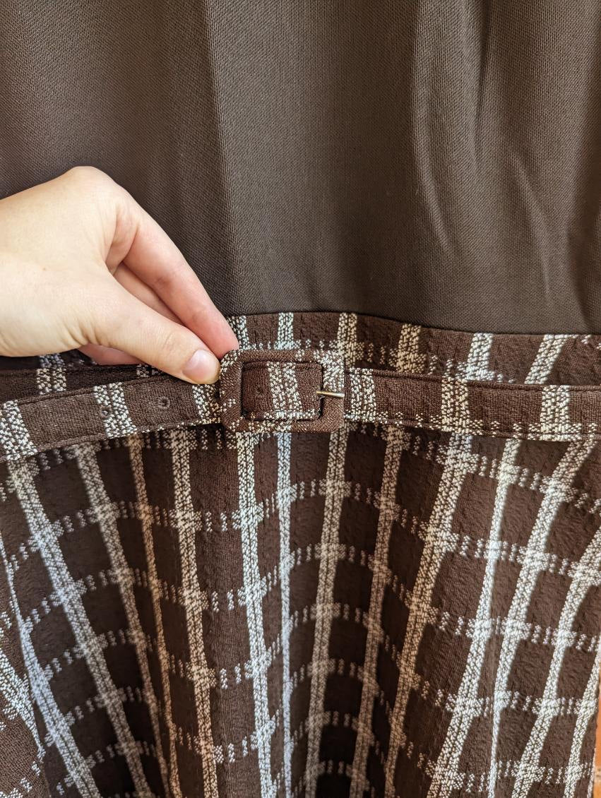 1970s Lou La-Bell Brown Plaid Dress