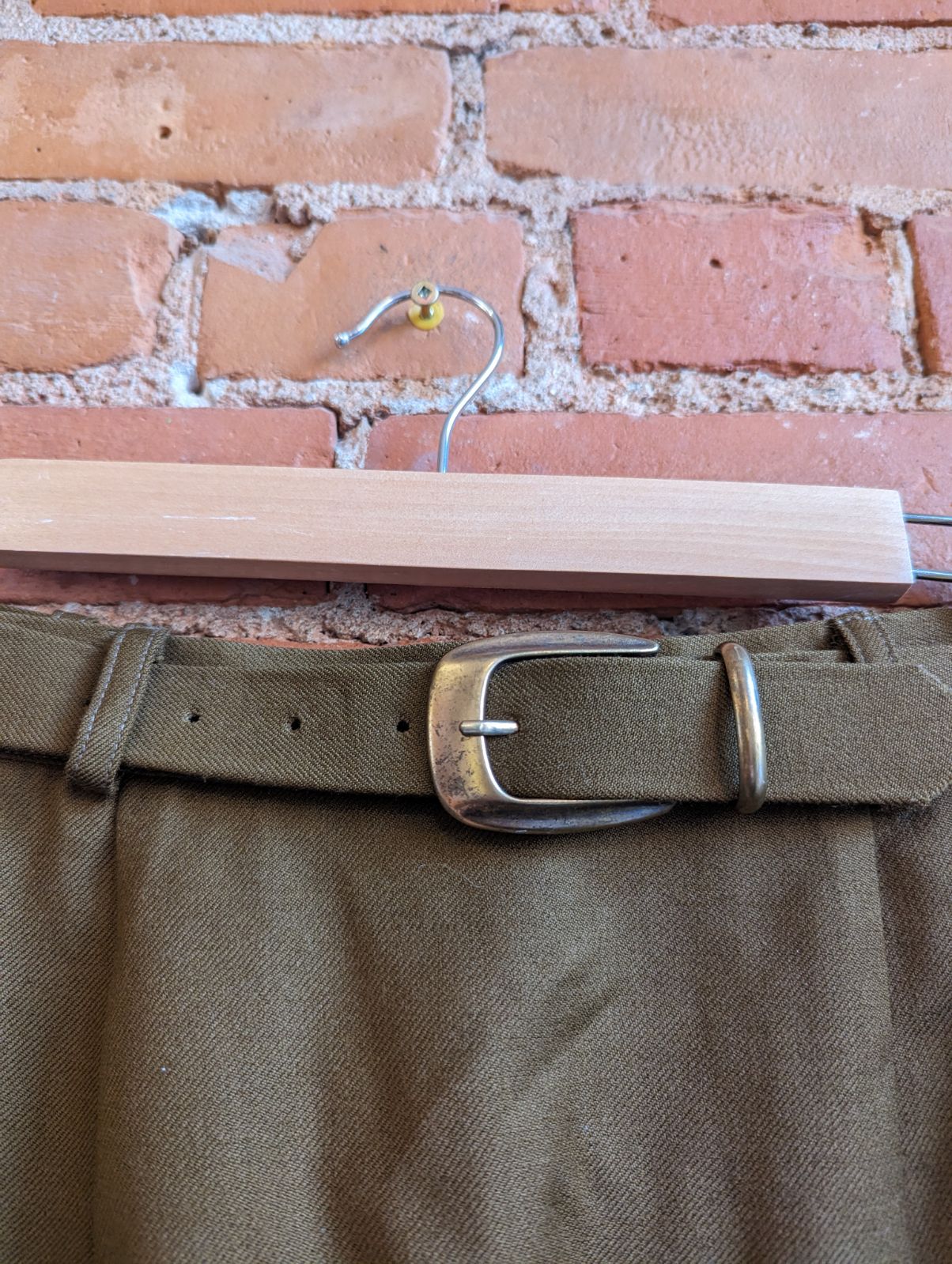 1980s Moda Petite Olive Belted Wool Skirt