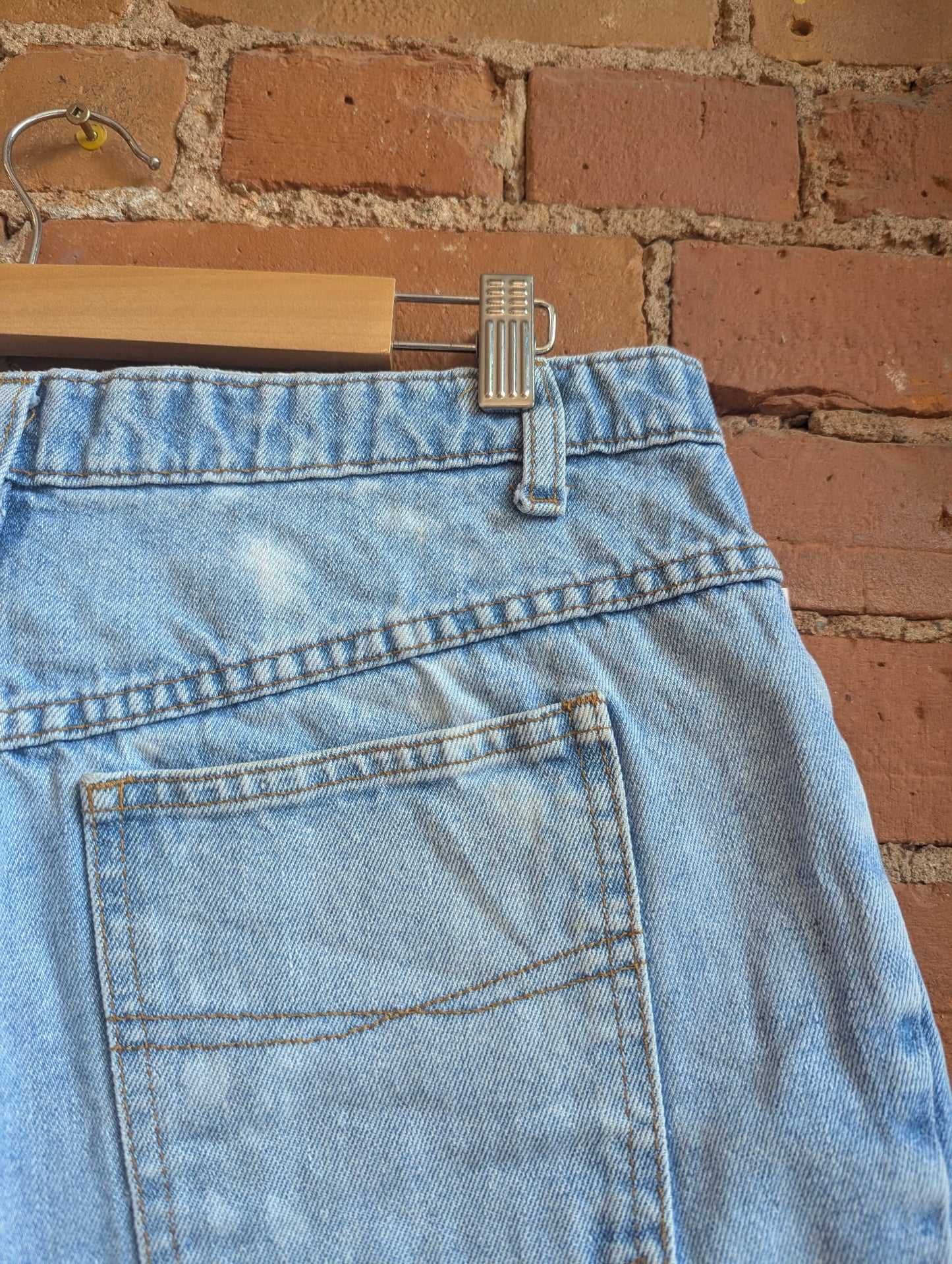 1990s Zig Zag Light Wash Denim Cutoff Shorts With Bleach Details
