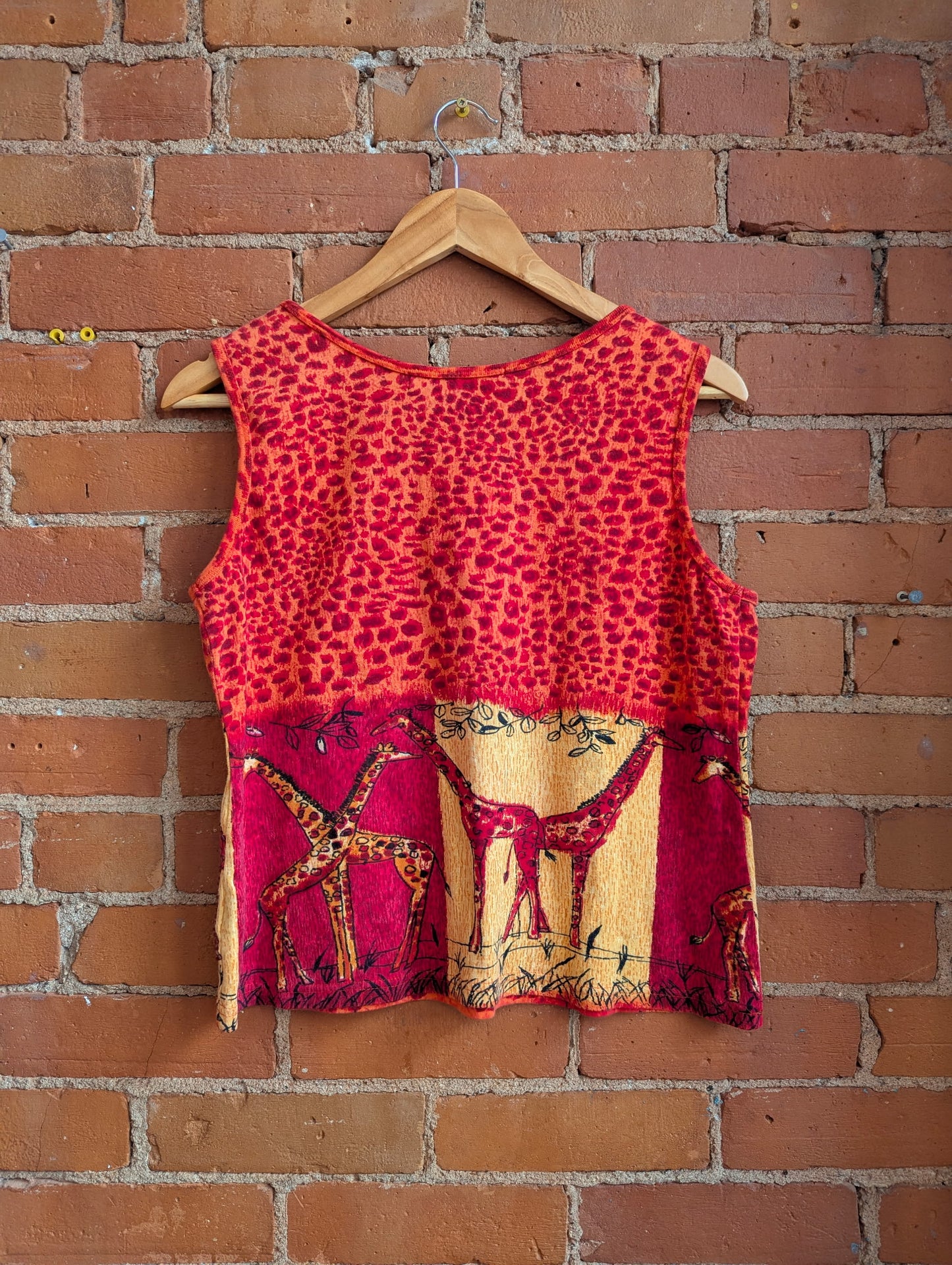 Y2K Fresh Groove Orange, Red and Yellow Giraffe Print Beaded Tank