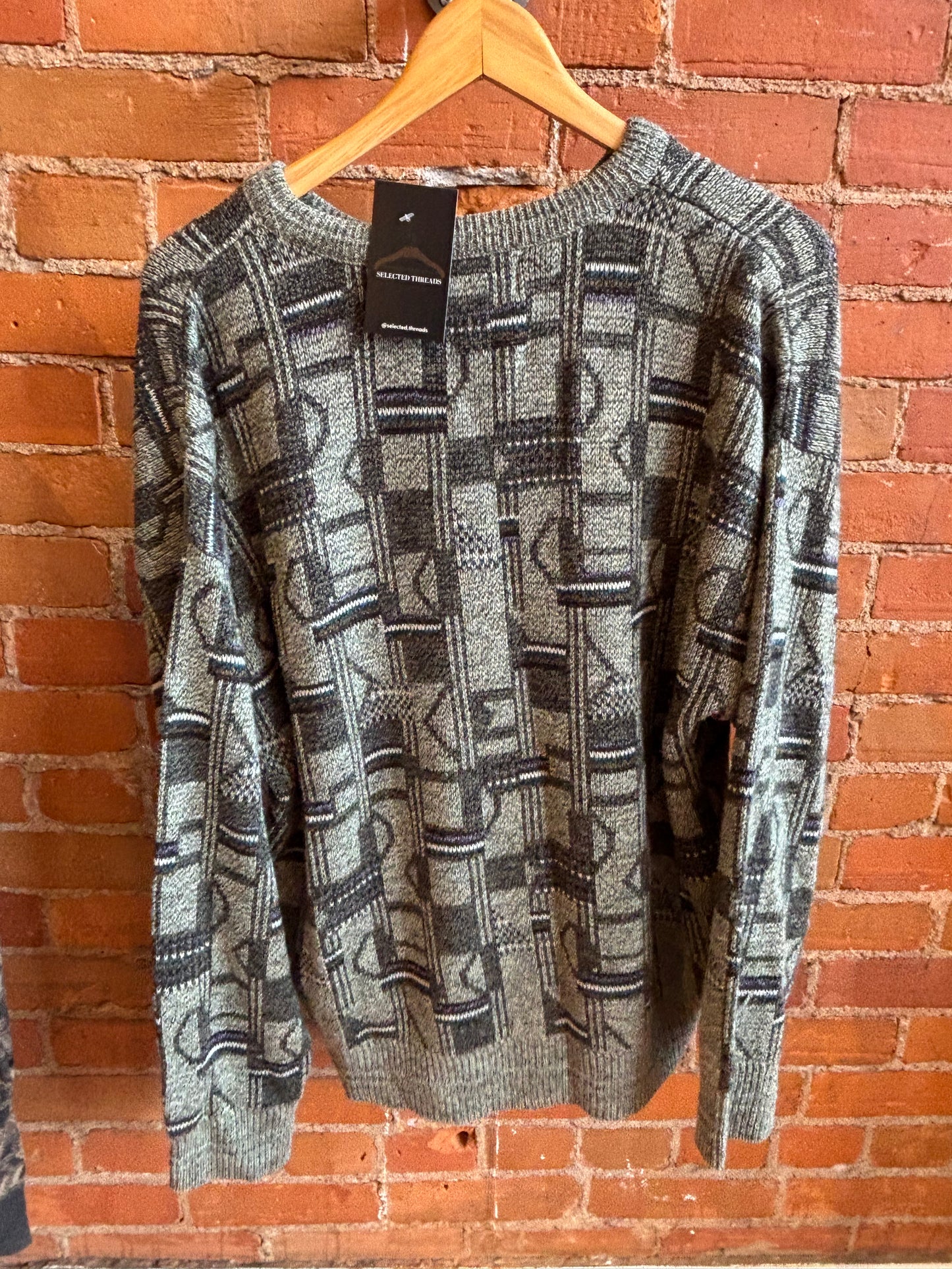 Jantzen Green Abstract Pattern Granpa Sweater