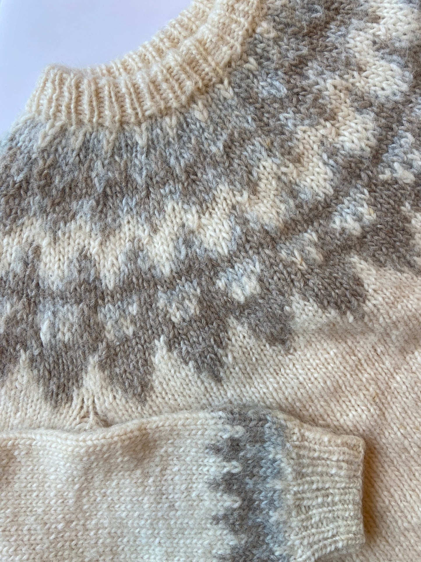 Neutral Hand Knit Fair Isle Sweater
