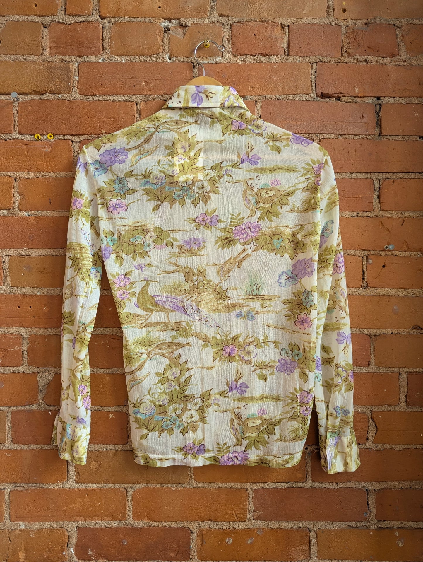 1970s Debra Lin Sheer Floral Print Blouse