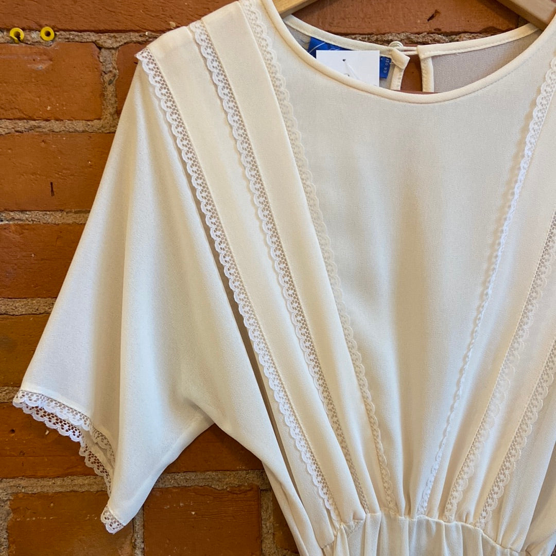 70’s Cream & Lace Dress with Braided Belt