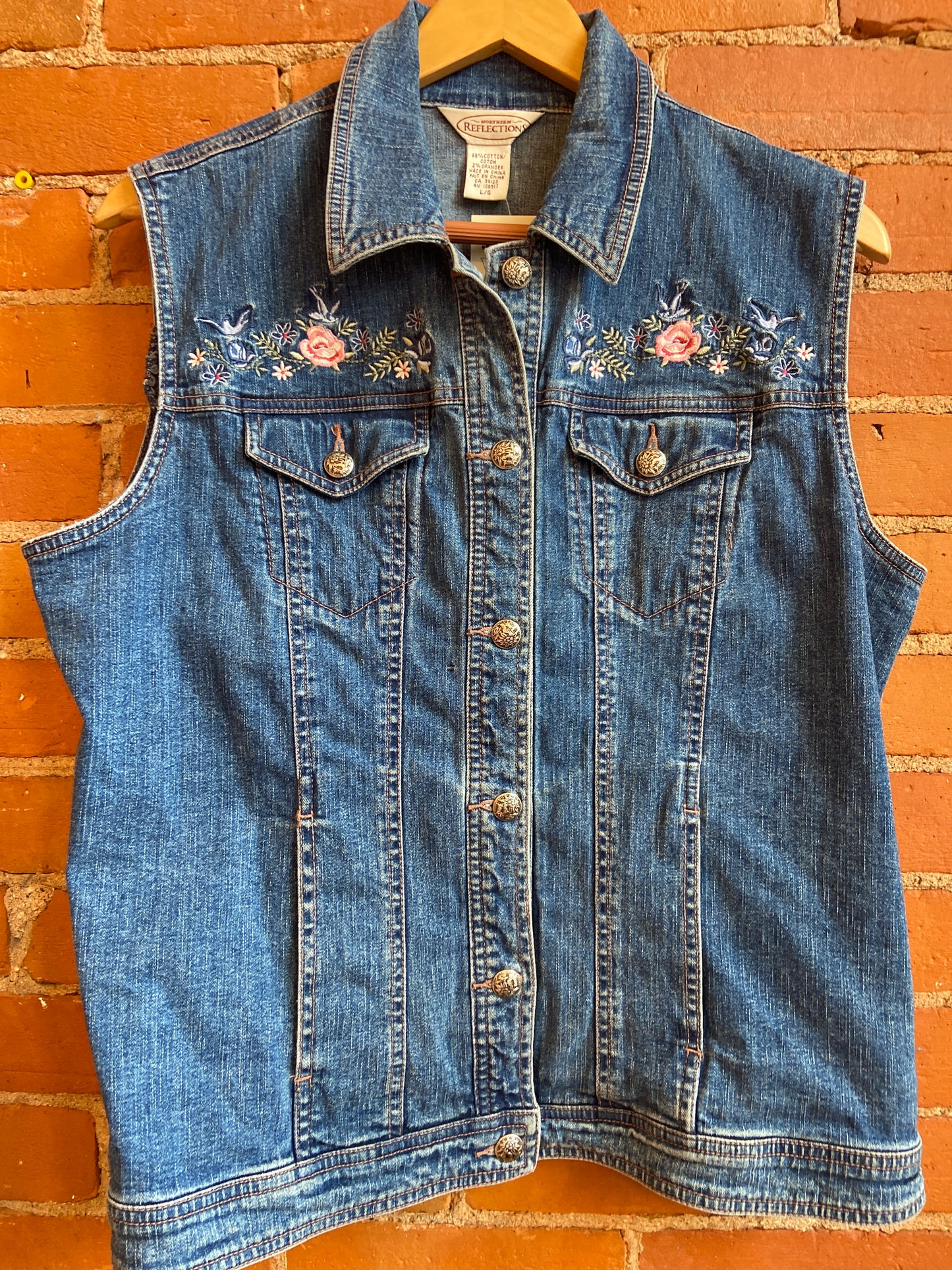Northern Reflections denim vest Embroidered Flowers