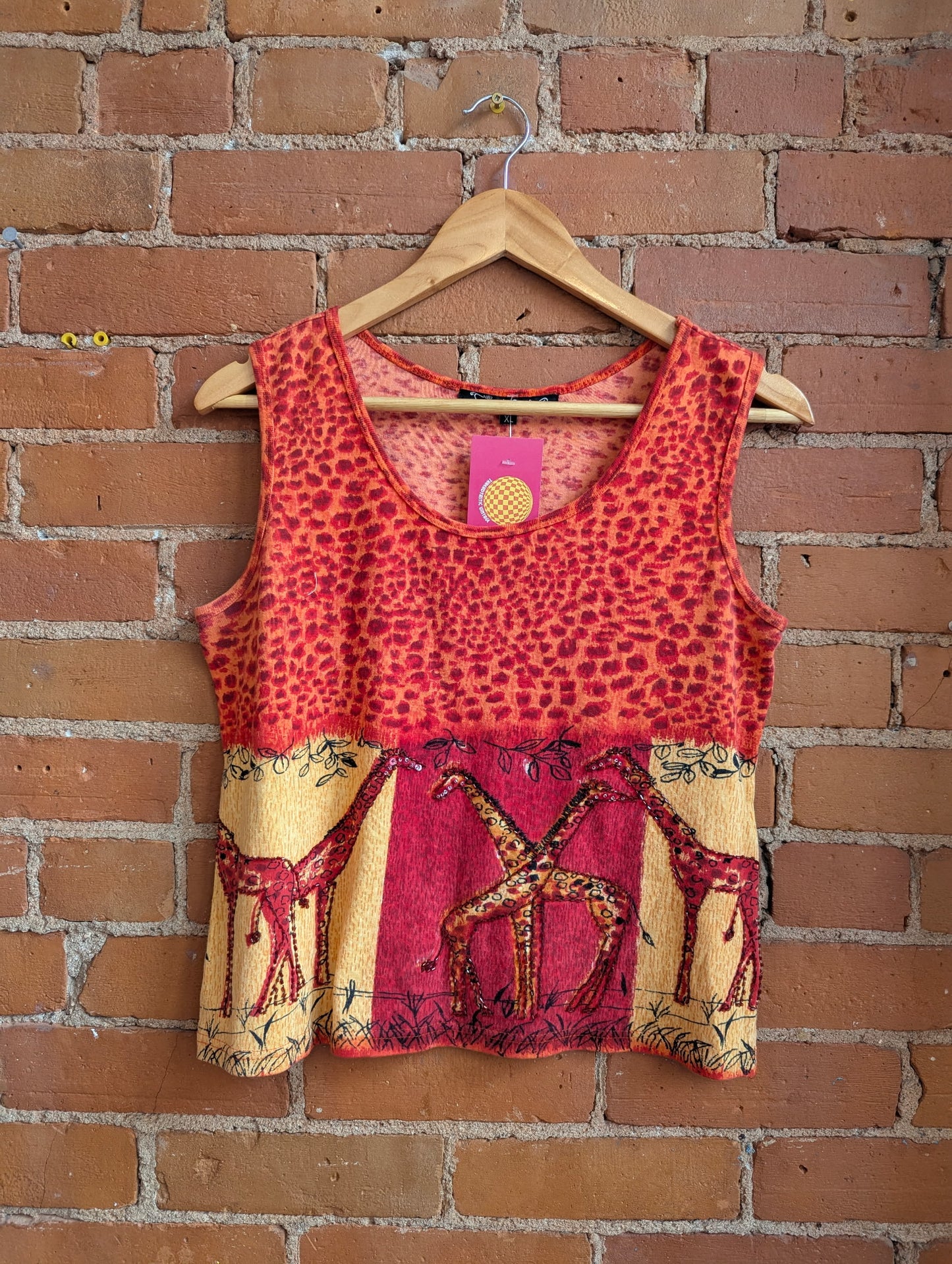 Y2K Fresh Groove Orange, Red and Yellow Giraffe Print Beaded Tank