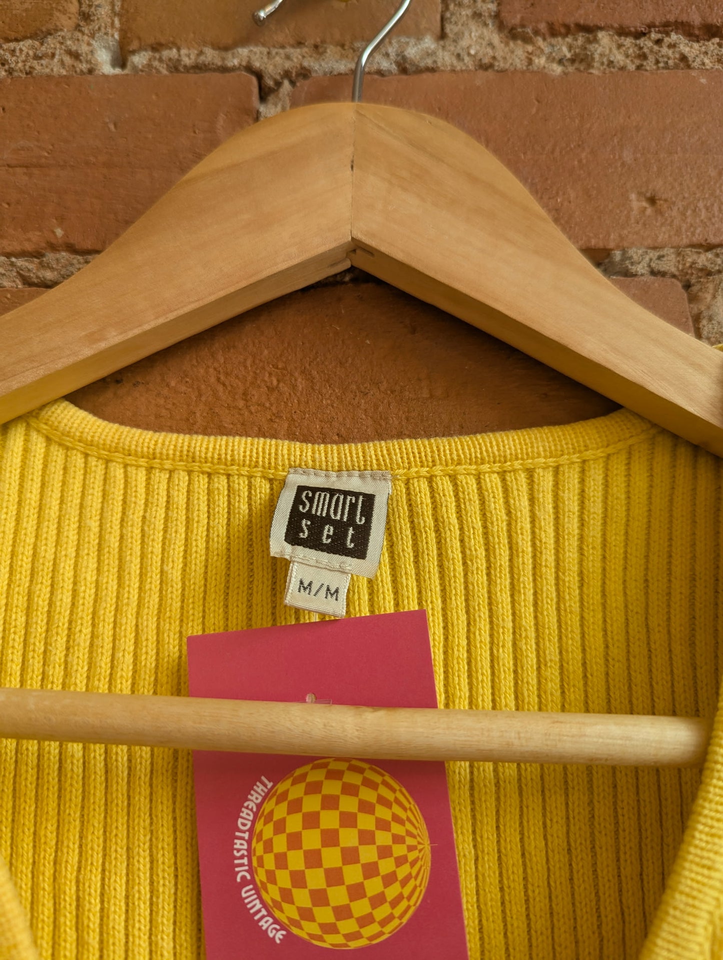 1990s Smart Set Yellow Ribbed V-Neck Tank Top