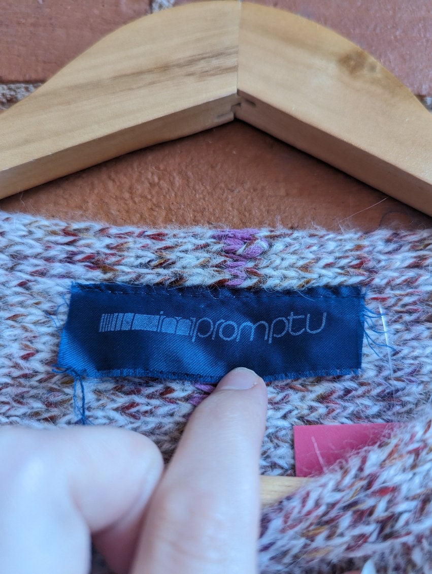 1980s Impromptu Purple and White Marled Knit Sweater