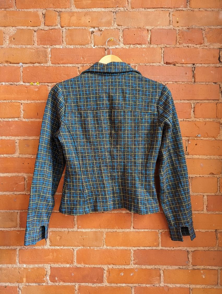 1990s Le Chateau Green and Blue Plaid Jacket
