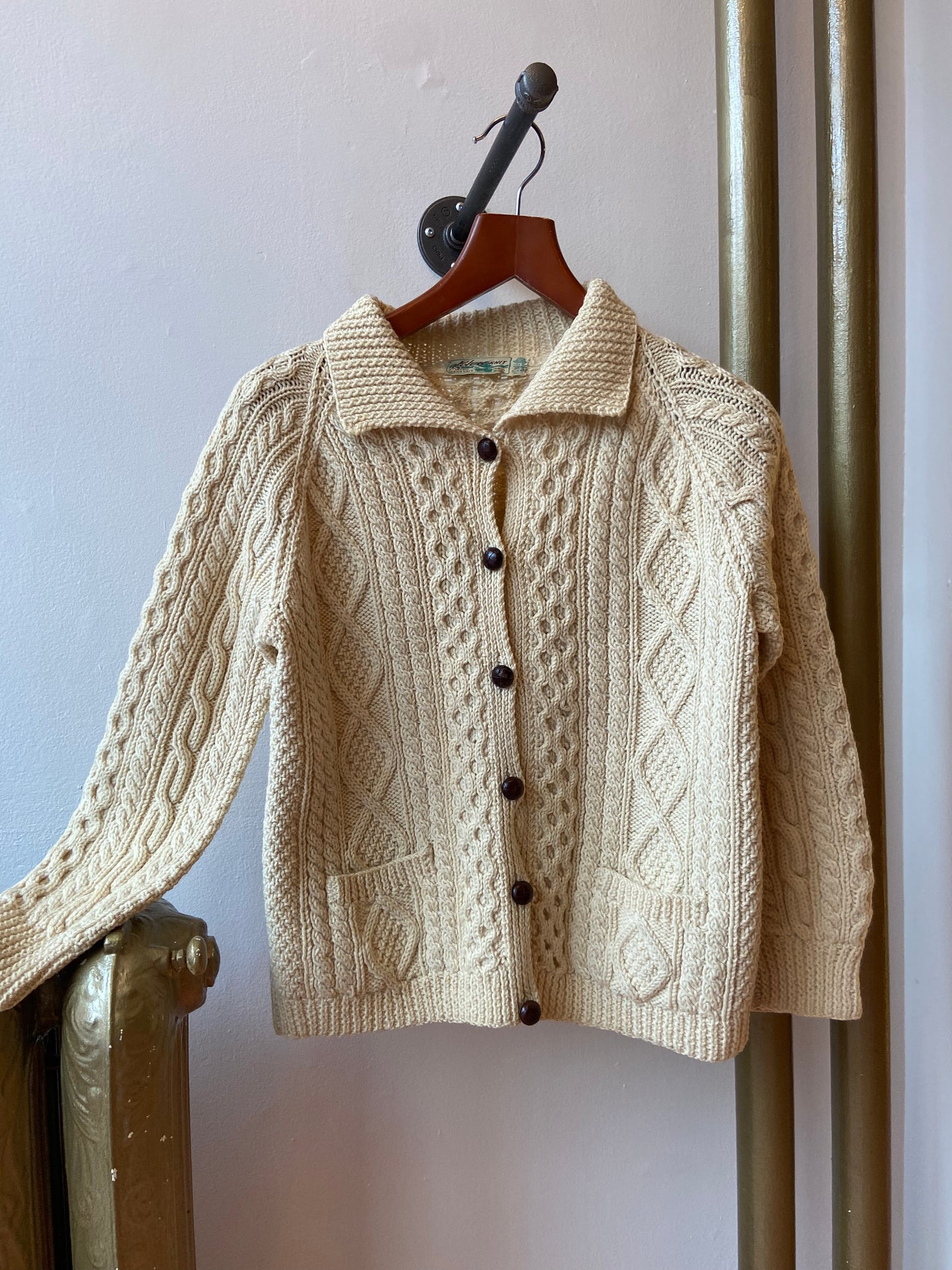 Keltic Knit Cream Wool Cardigan