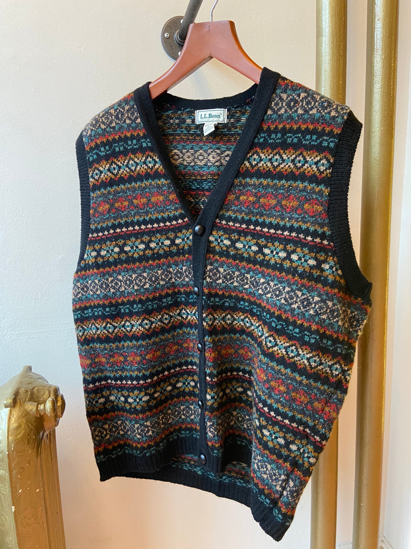 L.L. Bean 100% Wool Patterned Vest