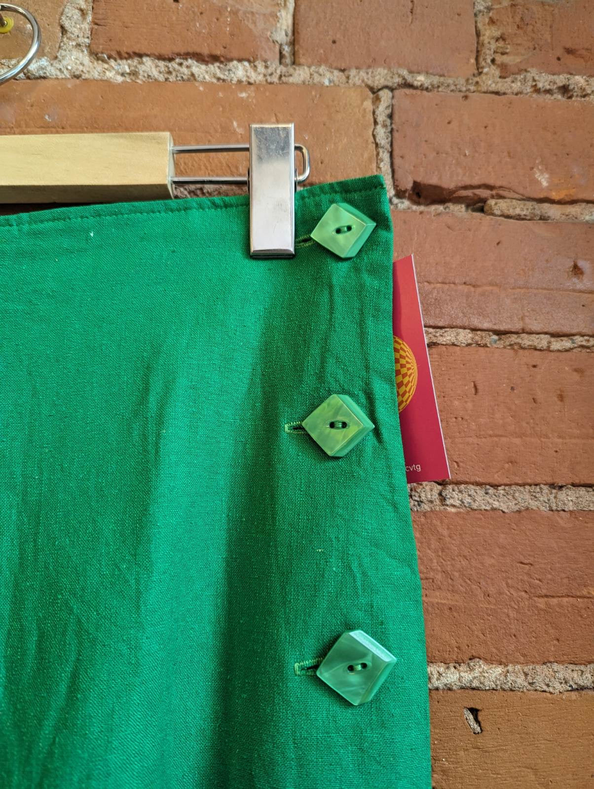 1980s Bright Green Midi Skirt With Side Buttons