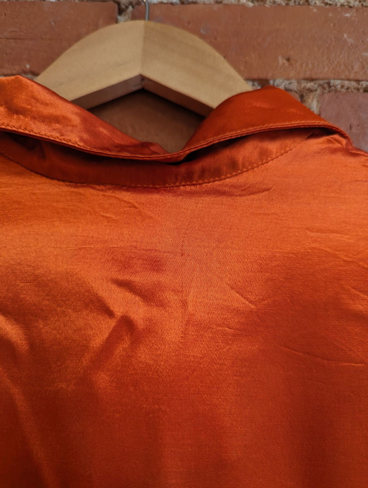 1990s Dynamite Orange Shimmery Dagger Collar Blouse