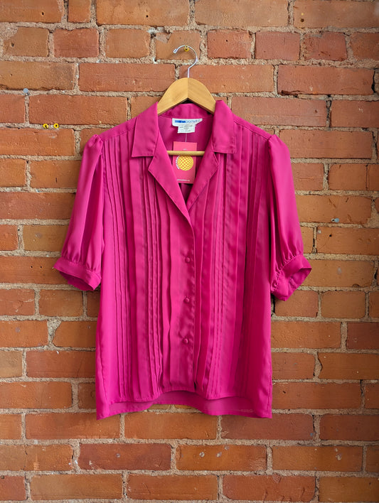1980s Impromptu Pink Short Sleeve Blouse With Pleats