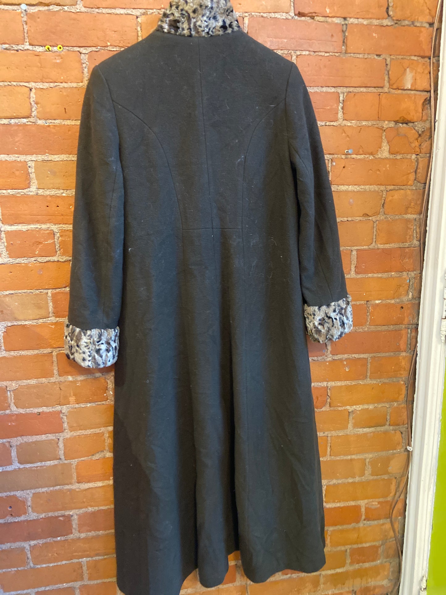 Wool Chocolate and Leopard Maxi Coat