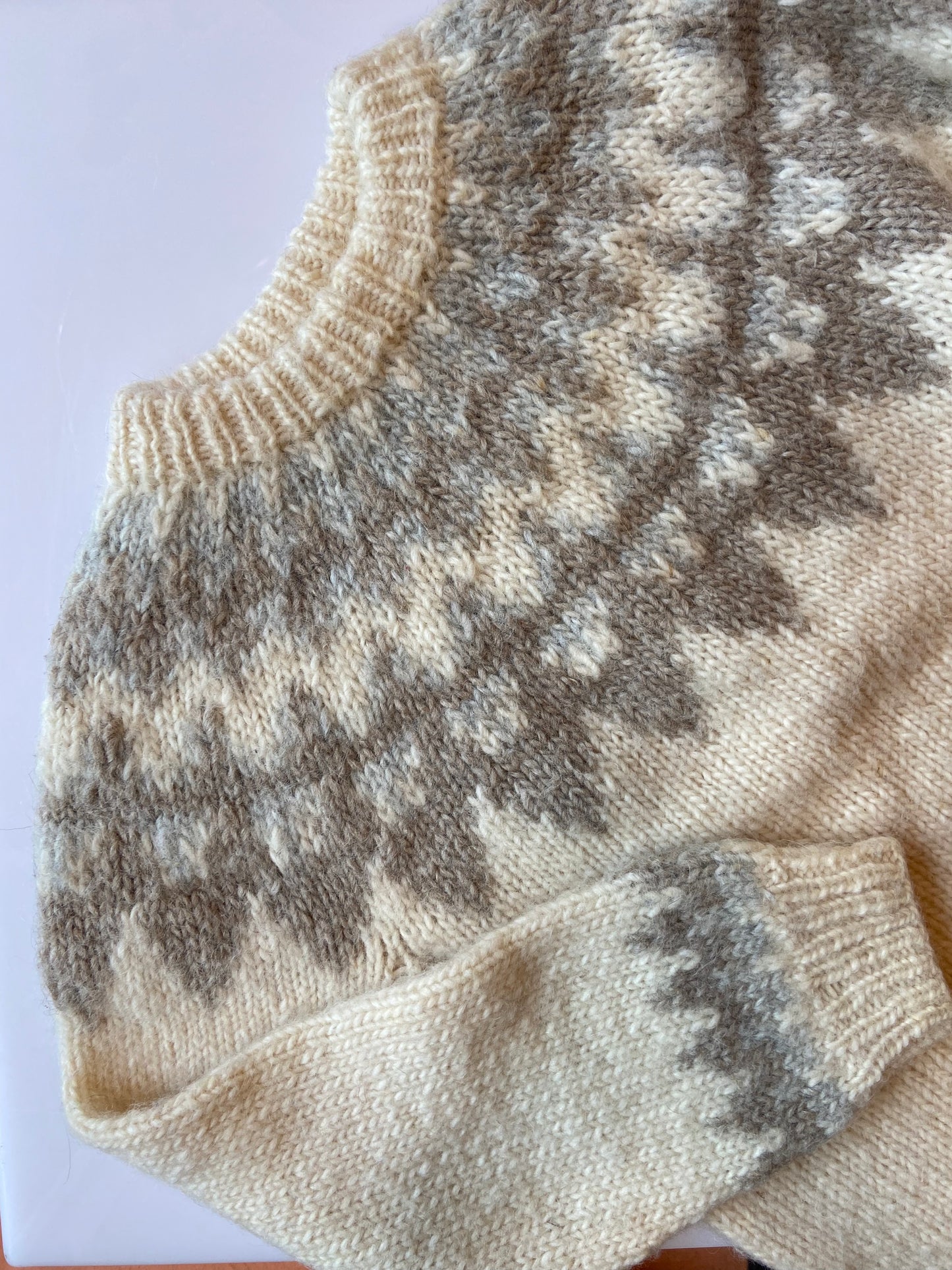 Neutral Hand Knit Fair Isle Sweater