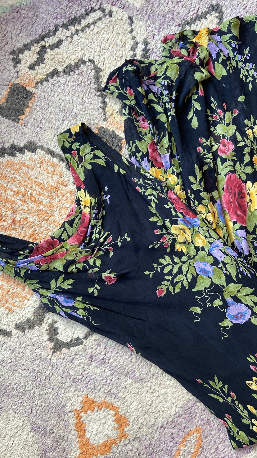 90’s Floral Long Maxi Dress with Sequins