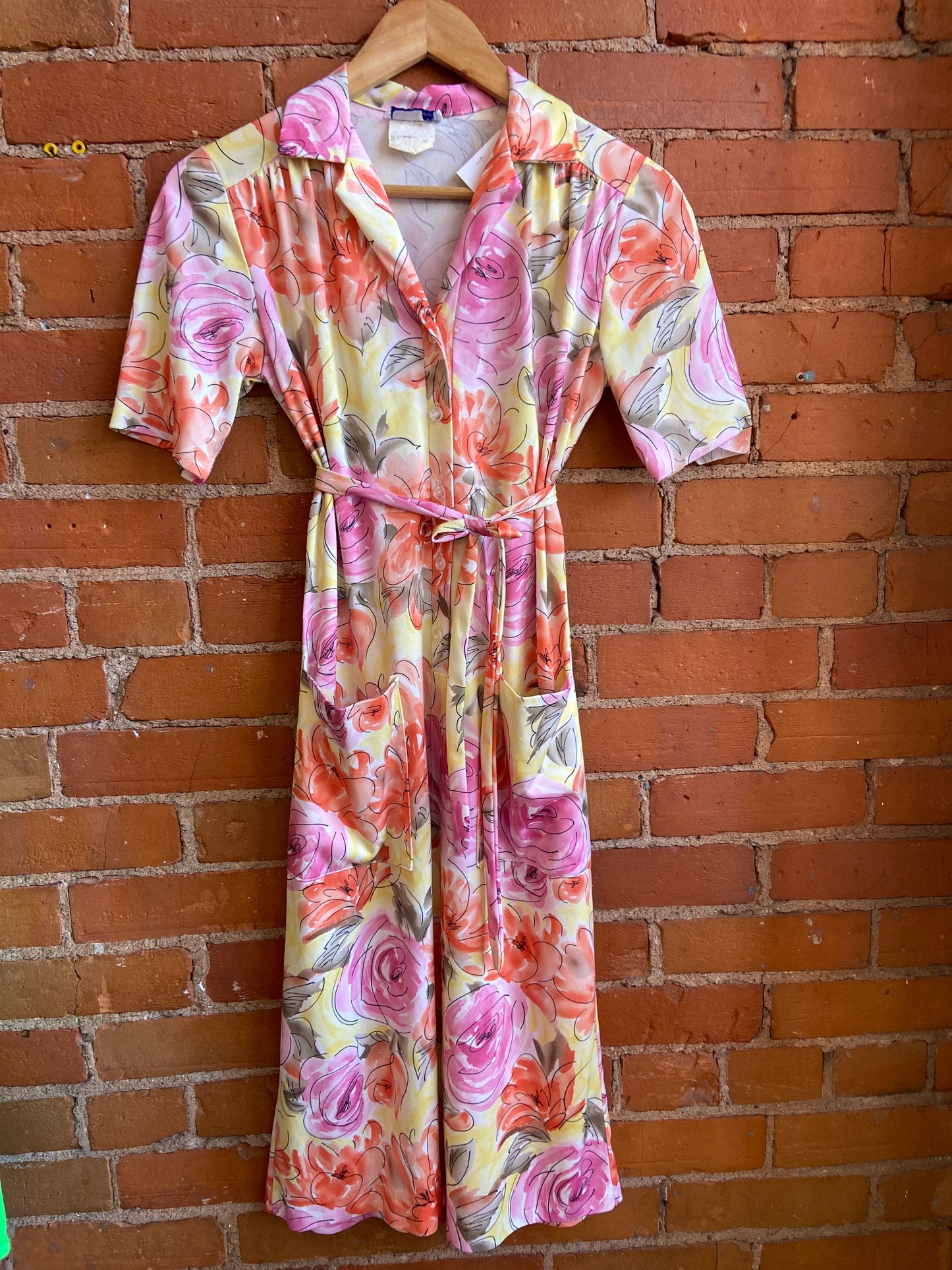Abstract Pastel Floral Print Dress with Pockets