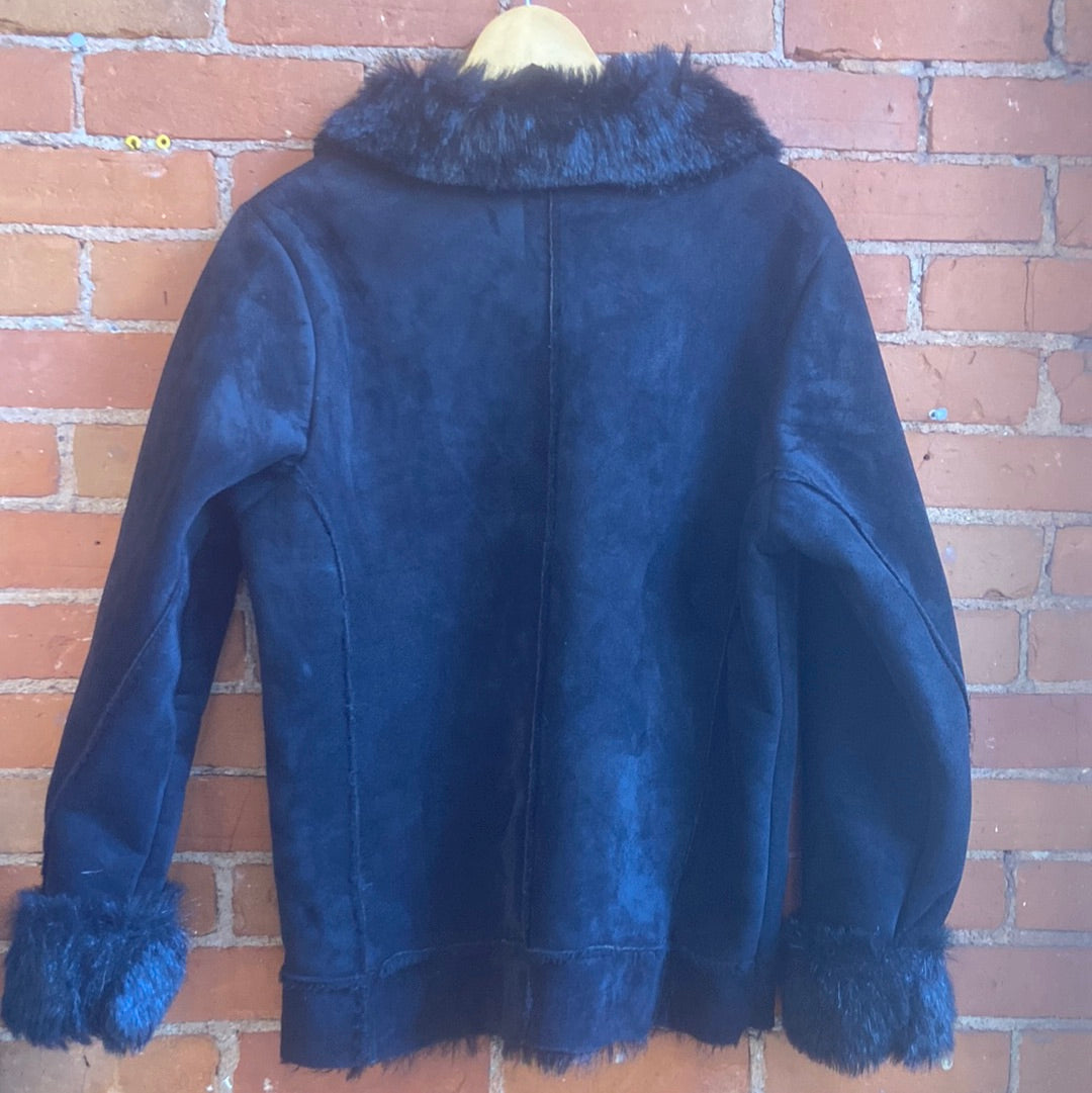 Y2K Faux Suede & Fur Black Jacket