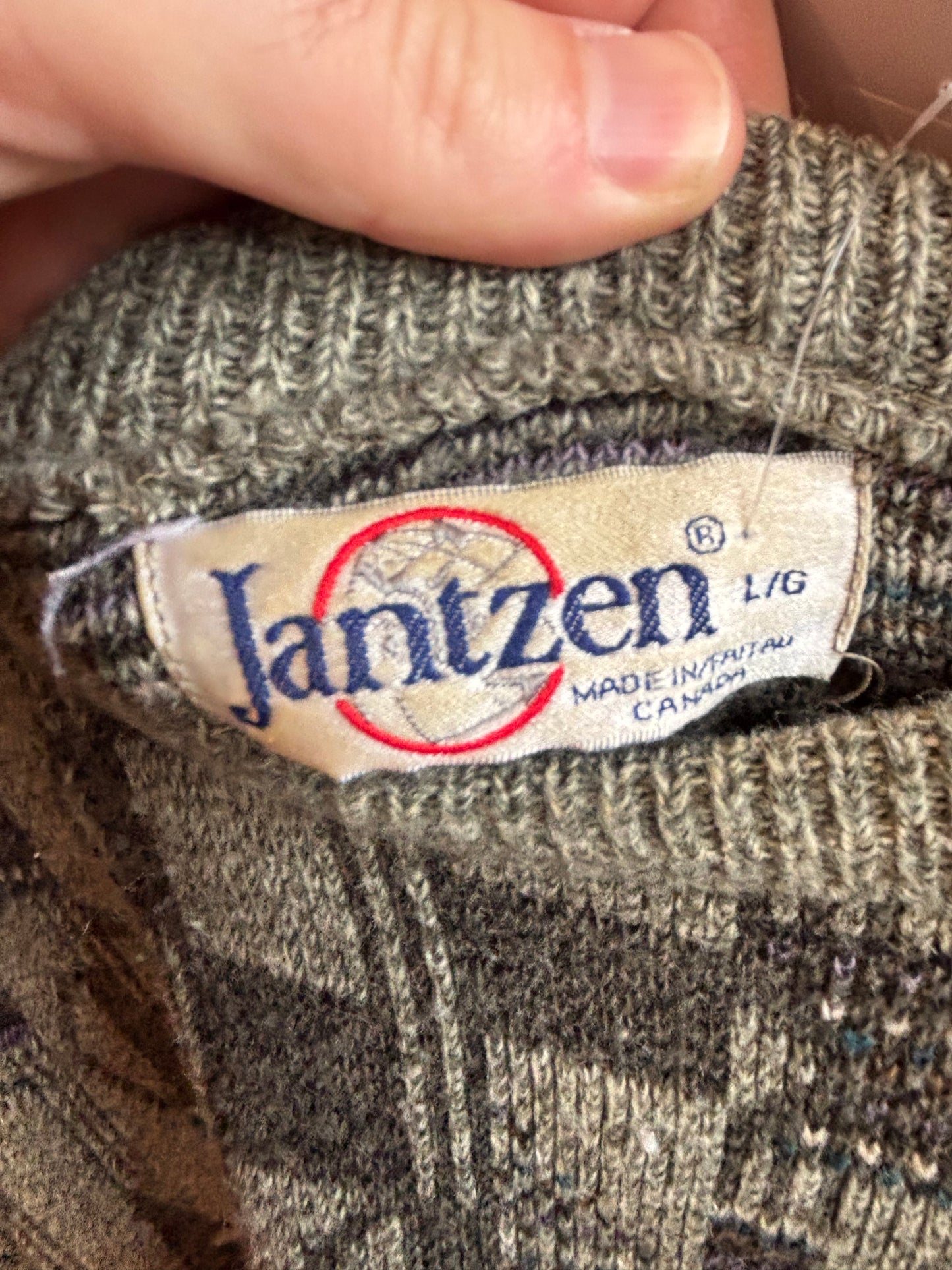 Jantzen Green Abstract Pattern Granpa Sweater