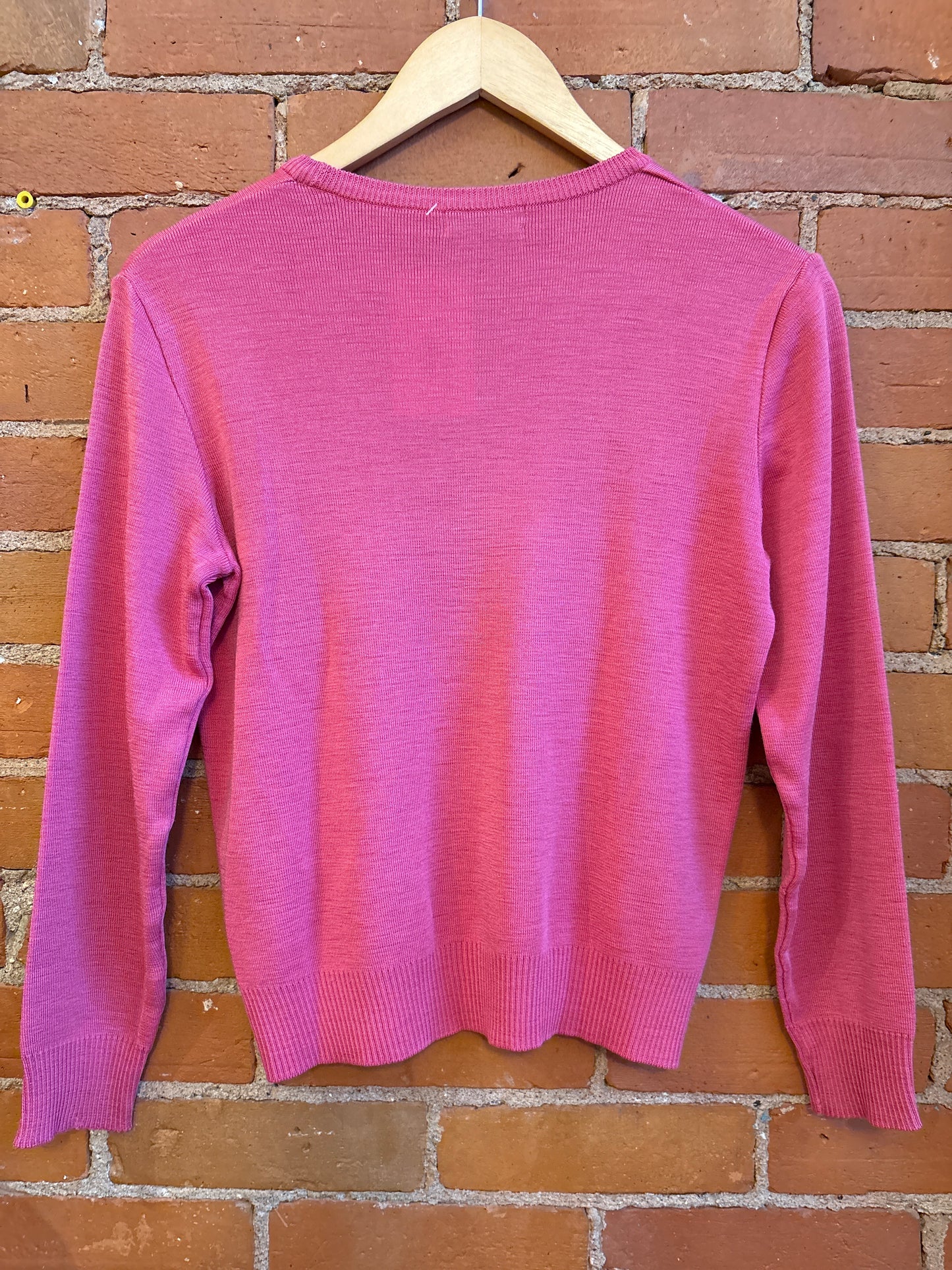Fine-Knit Pink Snowflake Sweater