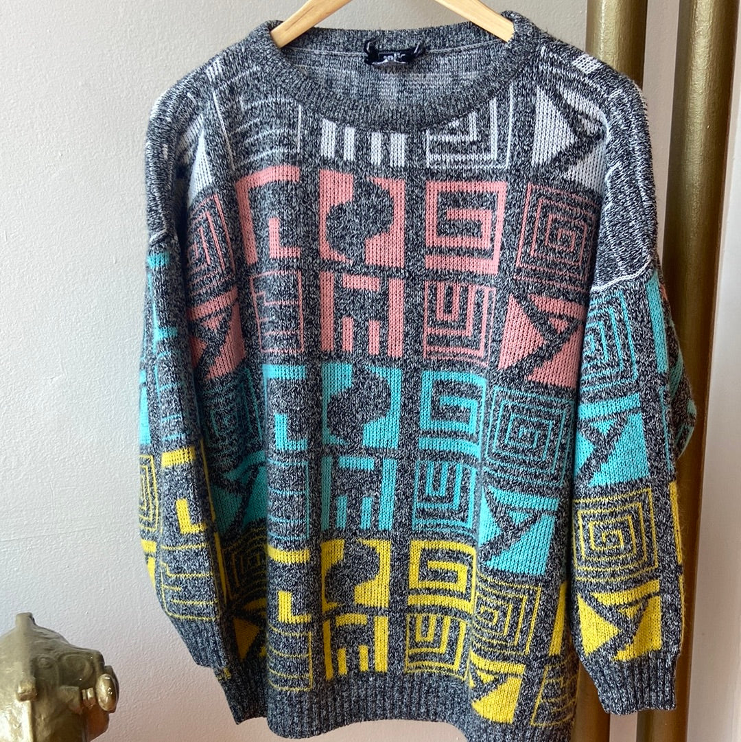 80's Speckled Grey & Pastel Sweater