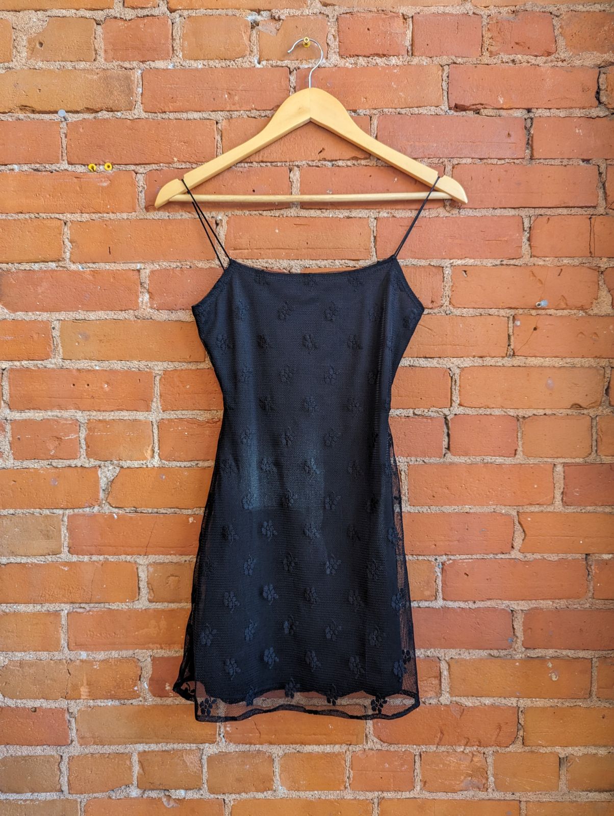 1990s Norka Black Mini Dress With Mesh Floral Print Overlay