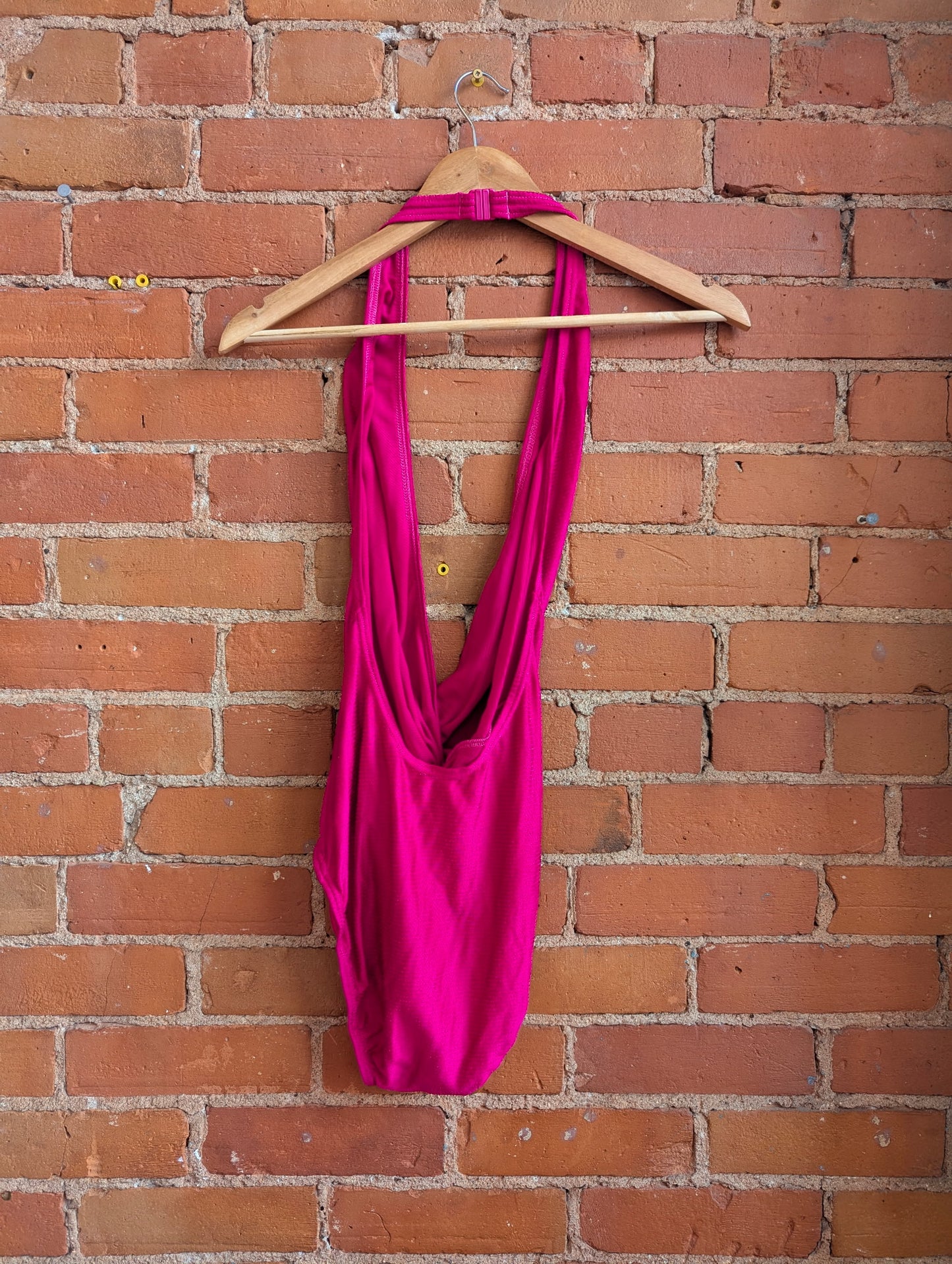 1980s or 90s Pink Halter Neck One Piece Swimsuit