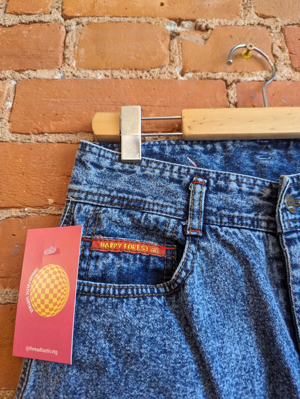 1980s Happy Forest Acid Wash Denim Skirt