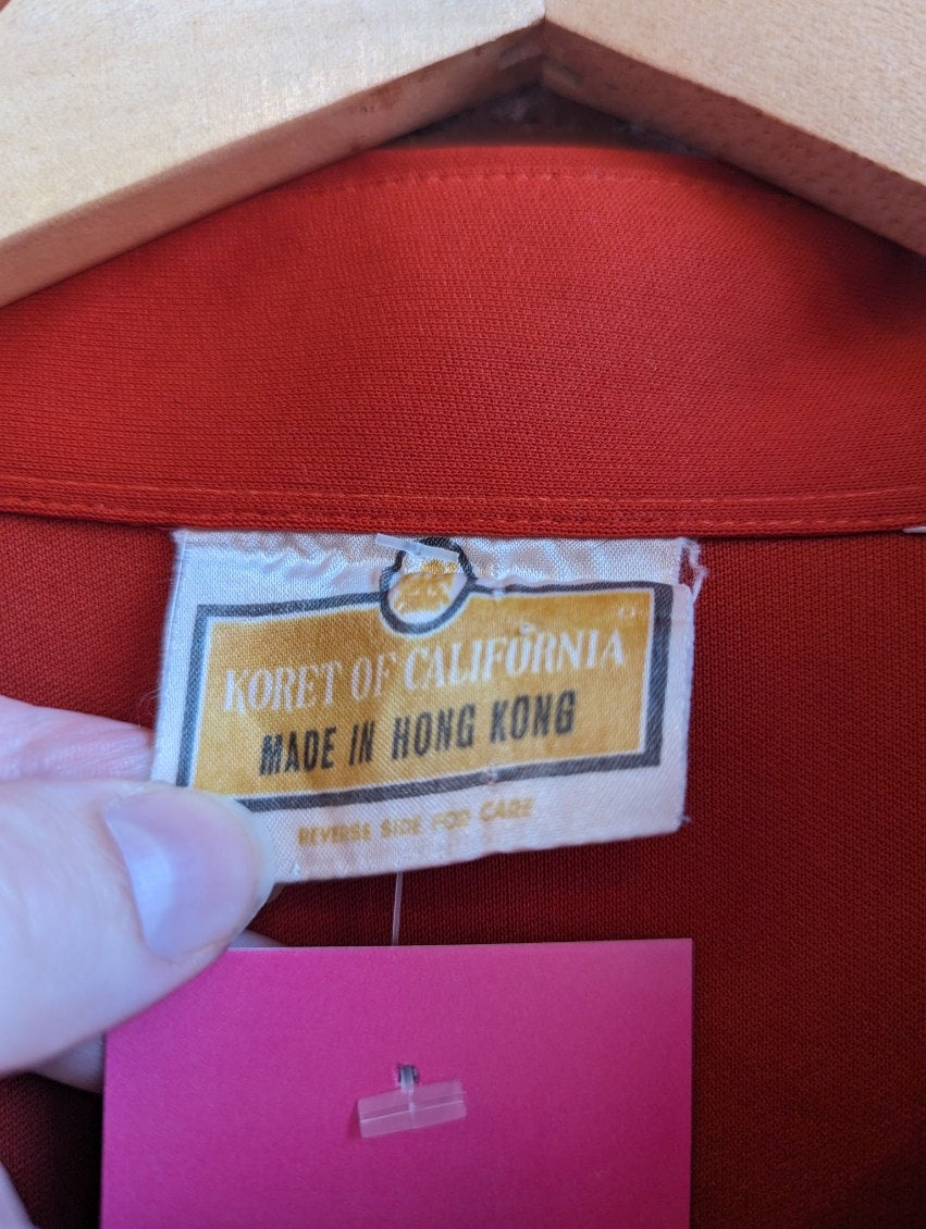 1970s Koret of California Burnt Orange Dagger Collar Top