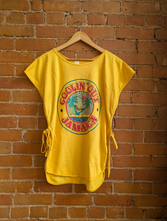 1980s Rose Knits Coolin' Out Jamaica Yellow Swimsuit Cover-Up Top