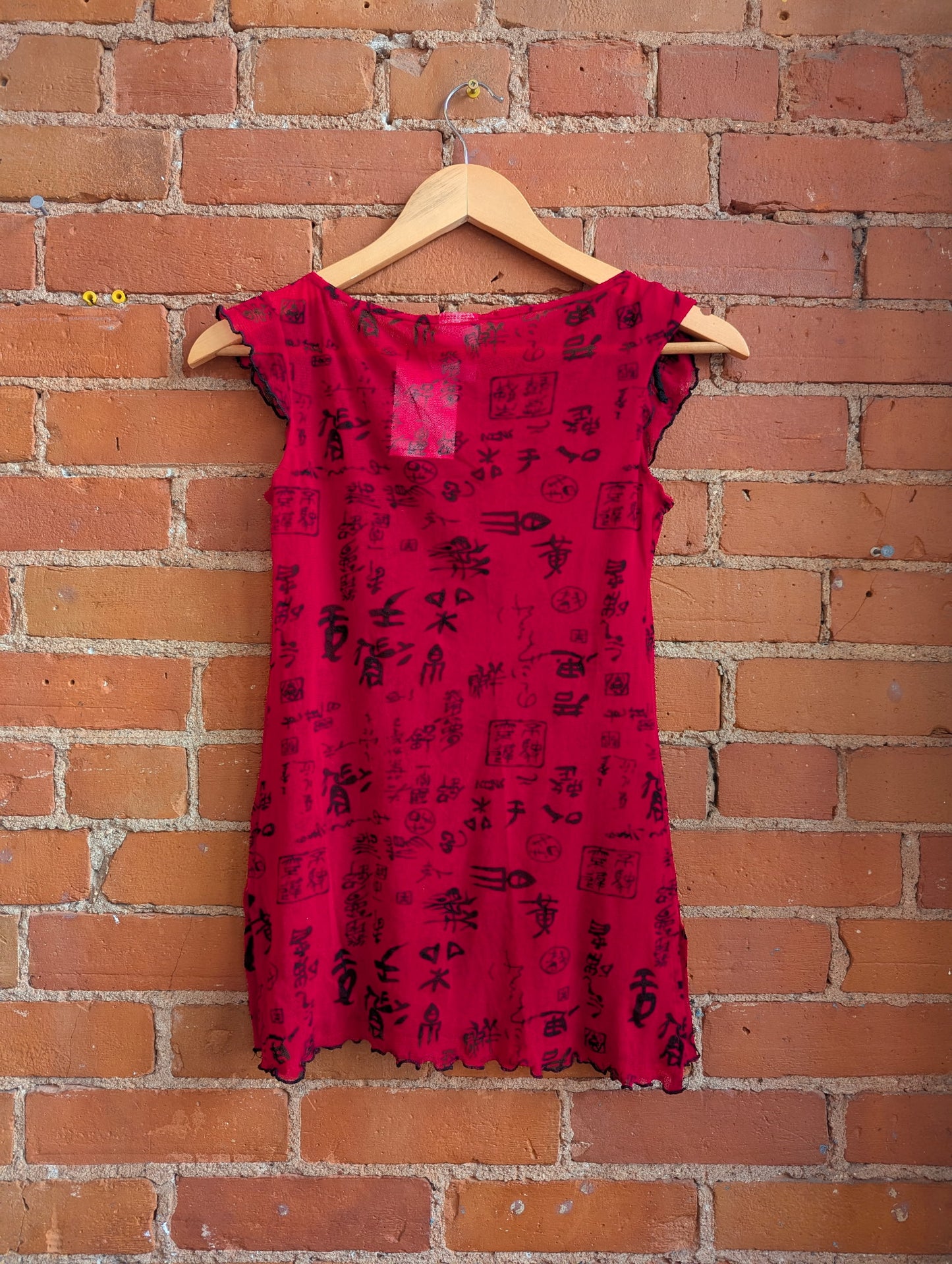 1990s California Concepts Red and Black Mesh Top