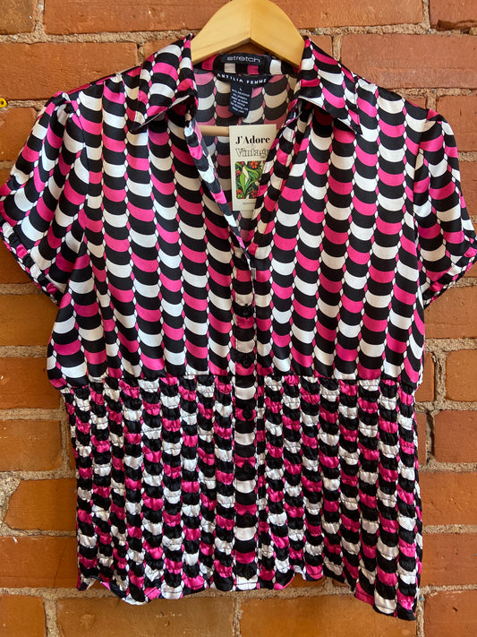 Y2K Black, Fuchsia and White  Pattern Top