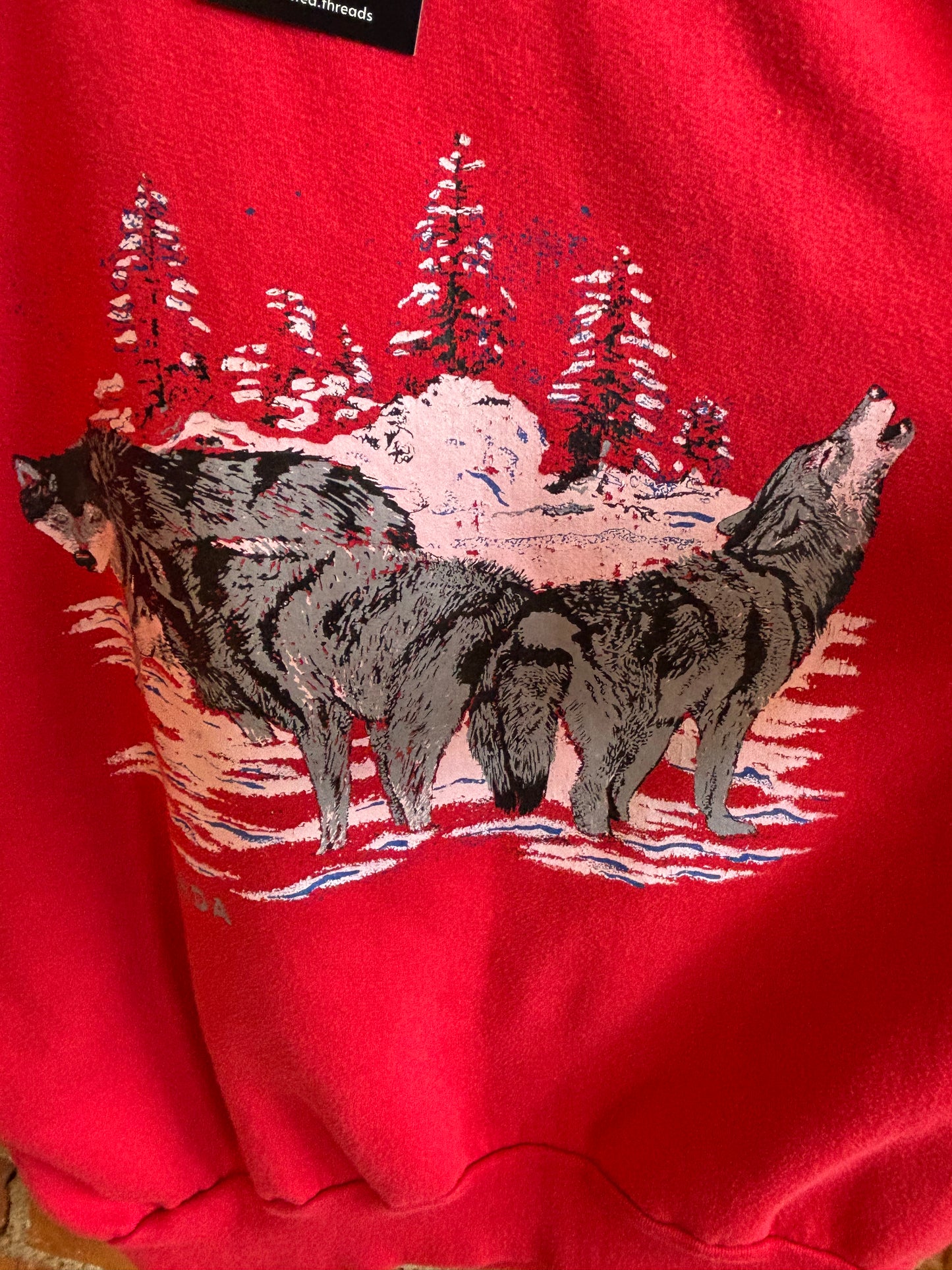 Wolves In Snow Red Crewneck Sweatshirt