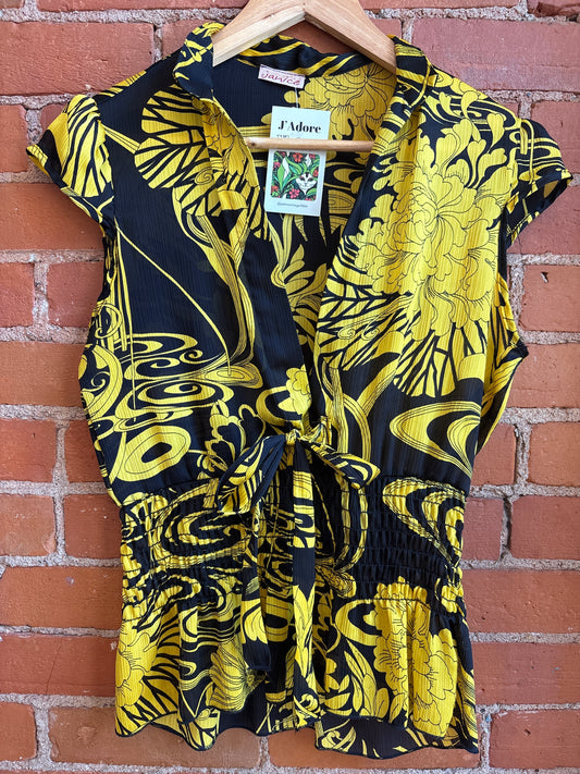 Y2K Yellow Black Pattern Top