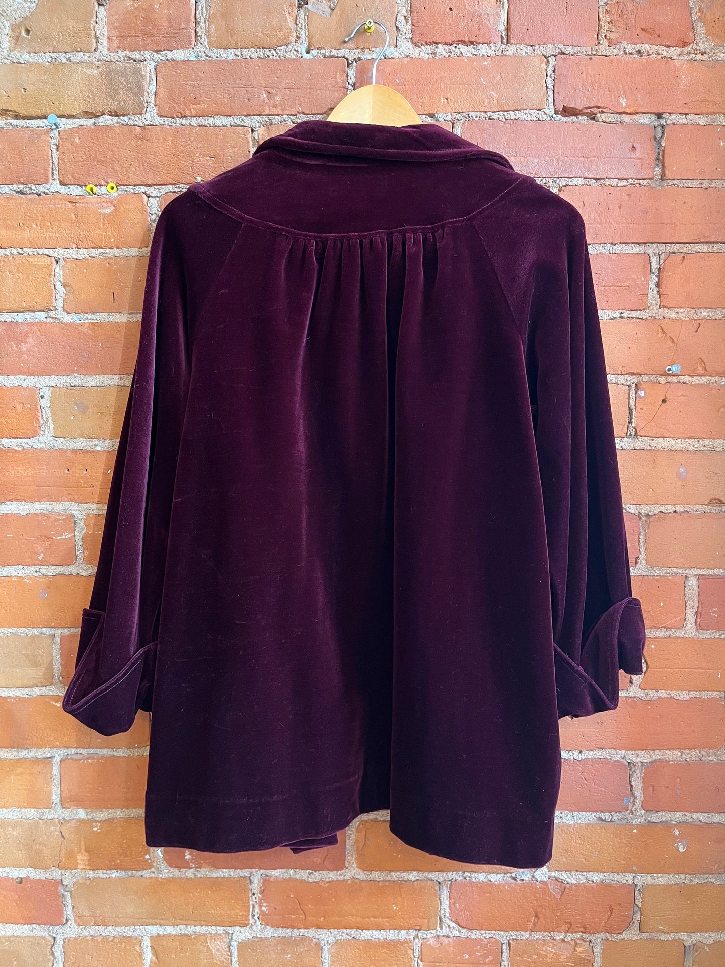 70's Maroon Velvet Open Jacket