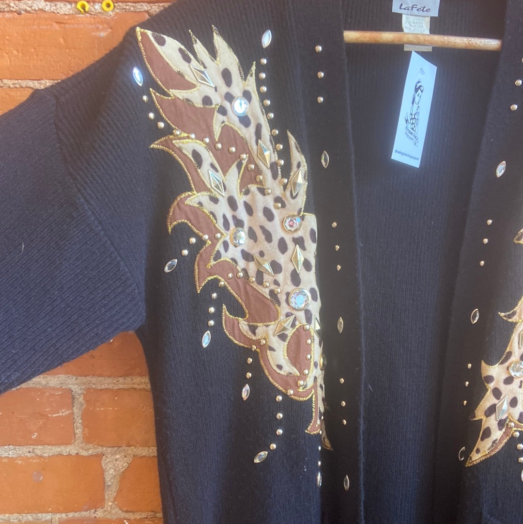 80’s Leopard Print & Gem Sweater