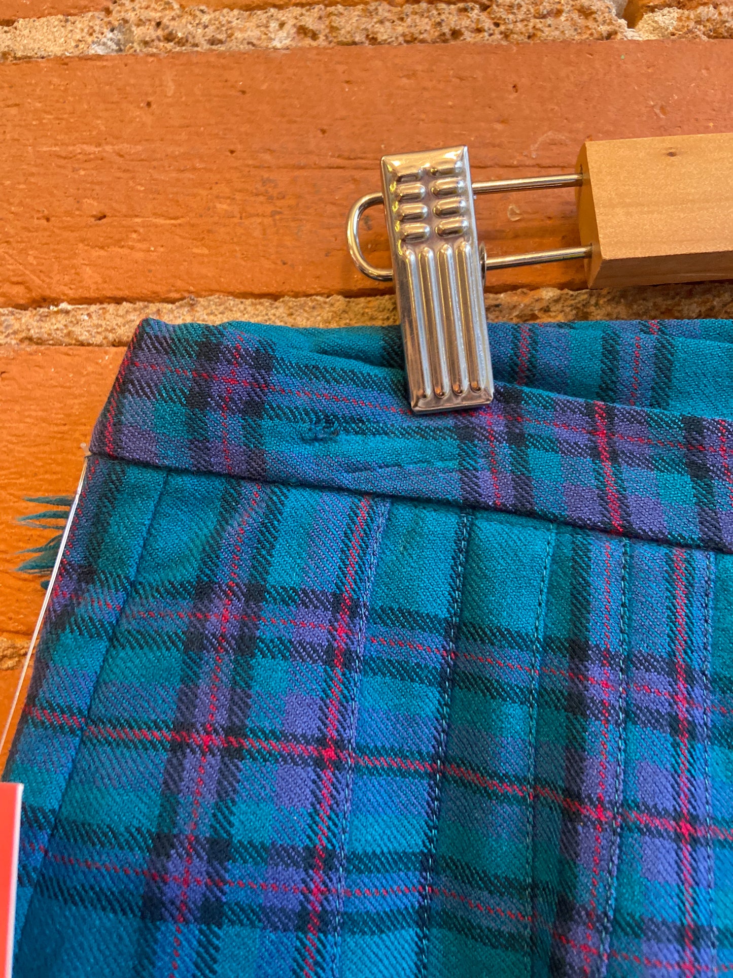 1960s Highland Queen Teal, Blue, Red and Black Pleated Plaid Skirt