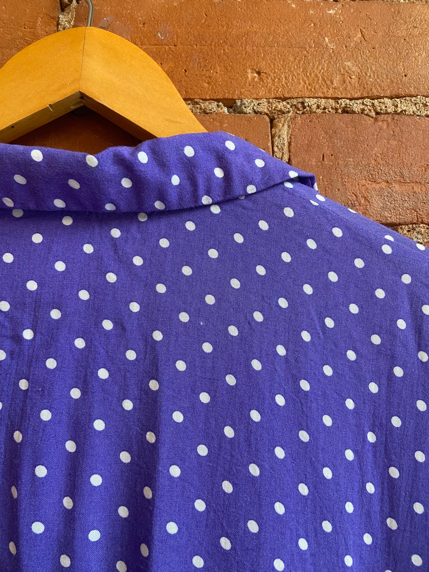 1990s Penmans Purple and White Polka Dot Button Front Shirtdress