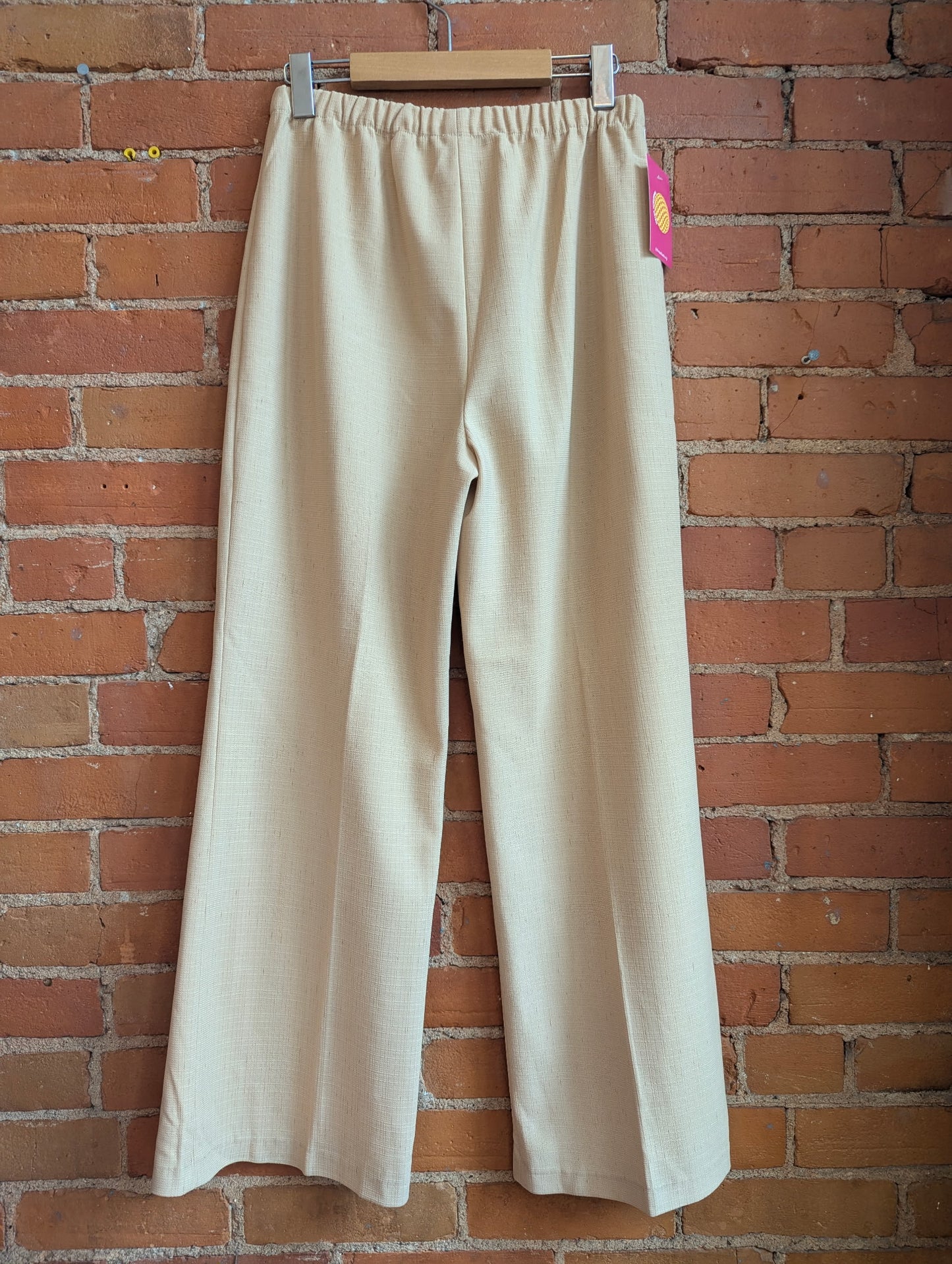 1970s Sweetheart Sportswear Tan Linen-Look High-Rise, Wide Leg Pants