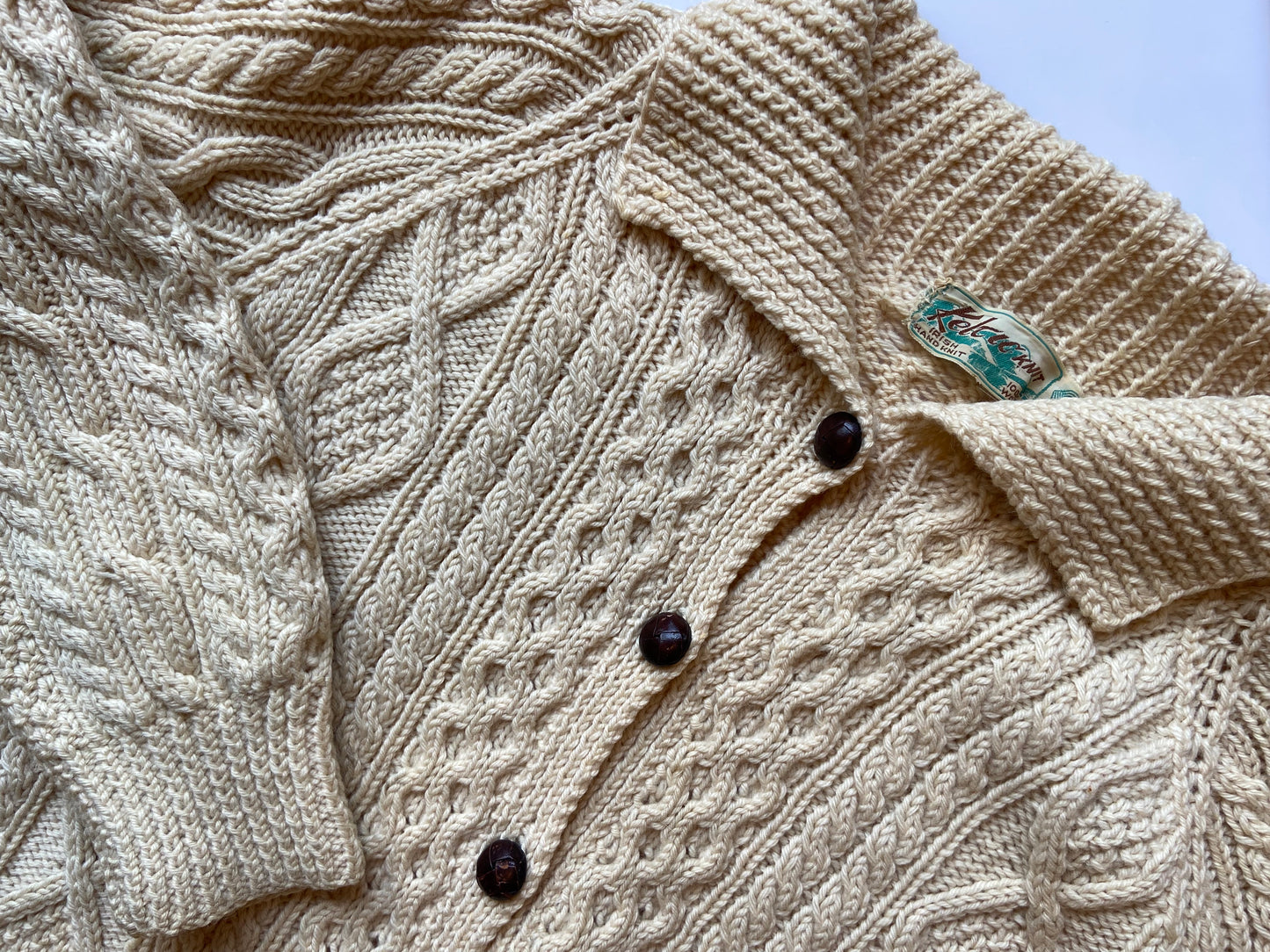 Keltic Knit Cream Wool Cardigan