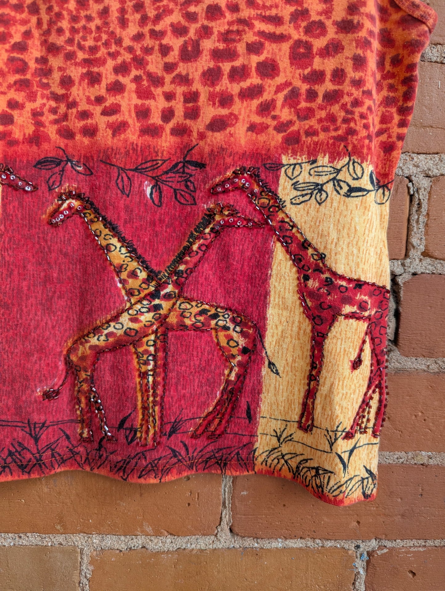 Y2K Fresh Groove Orange, Red and Yellow Giraffe Print Beaded Tank