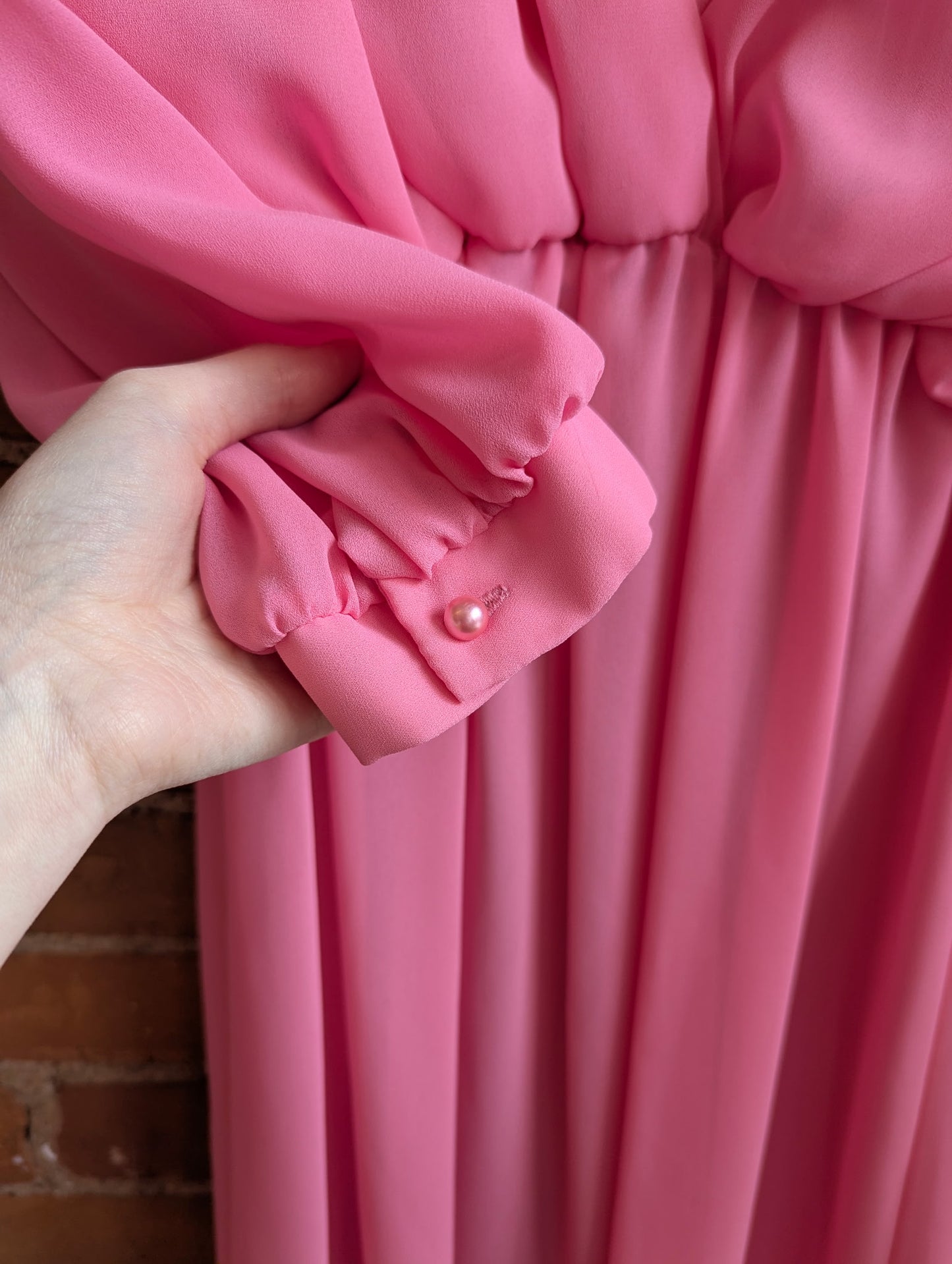 1980s Does 1940s Jolibel Sheer Pink Dress With Wrap Style Front