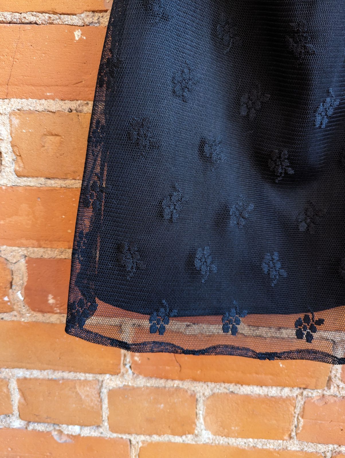 1990s Norka Black Mini Dress With Mesh Floral Print Overlay