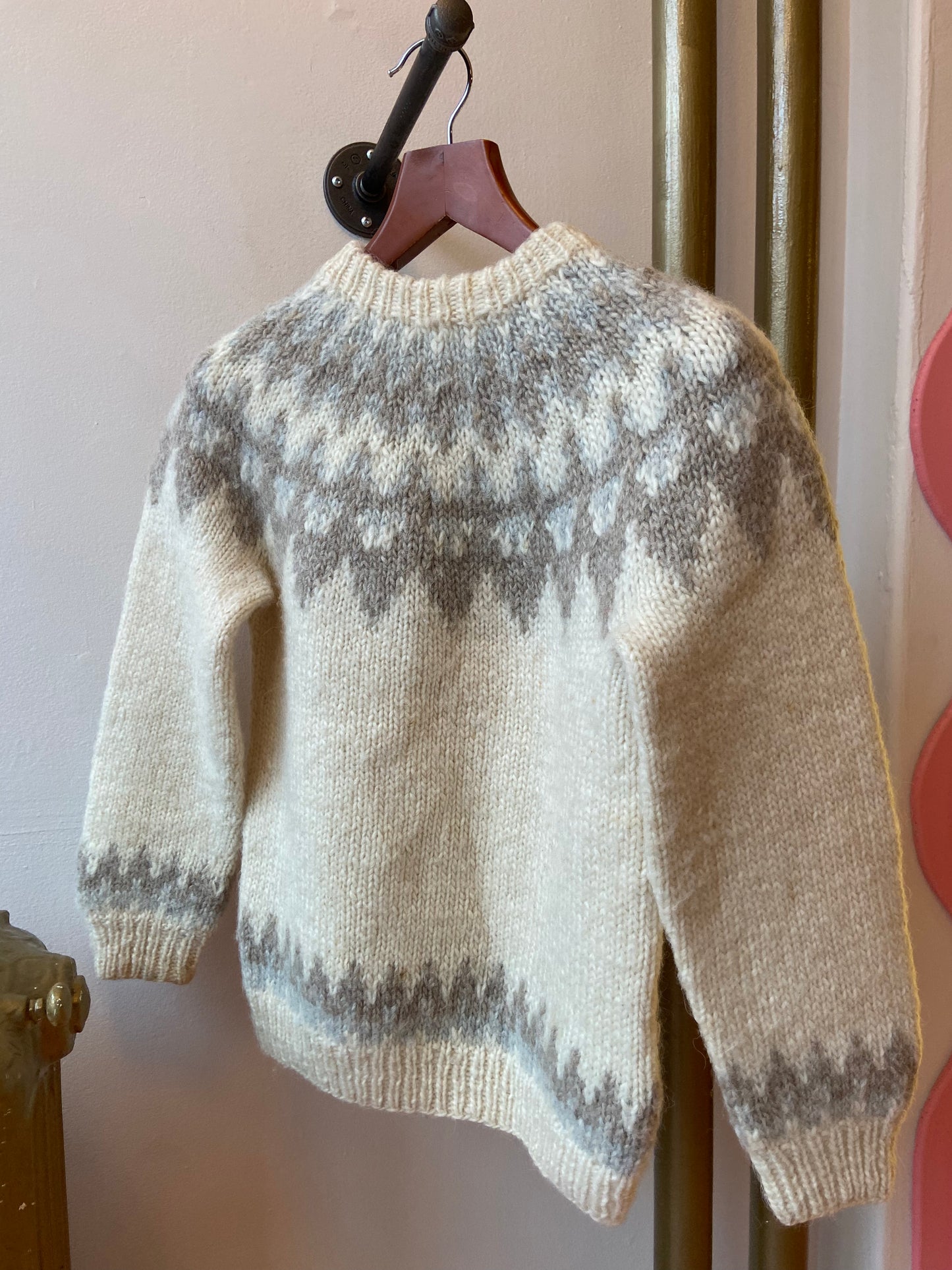Neutral Hand Knit Fair Isle Sweater