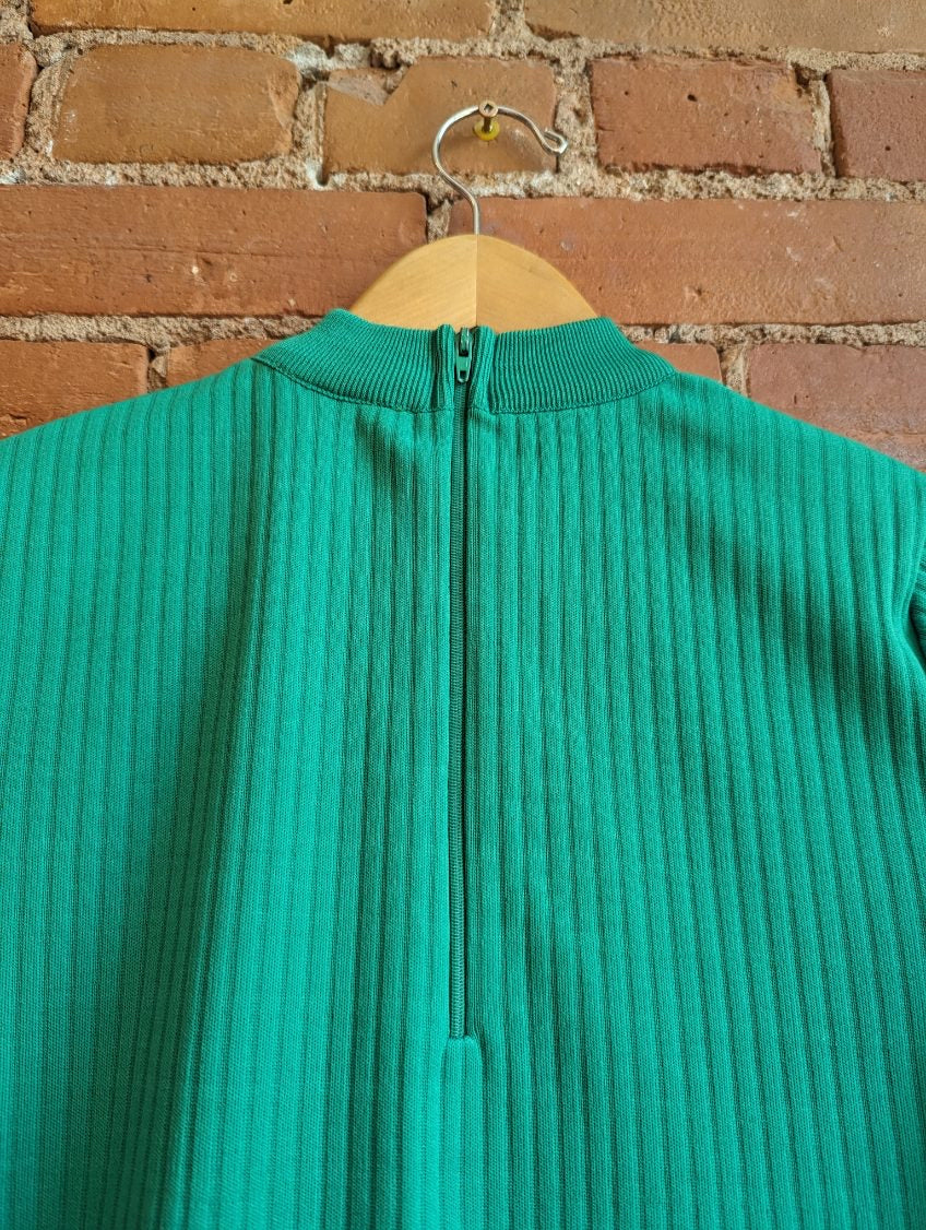 1970s Paris Star Green Ribbed Short Sleeve Top