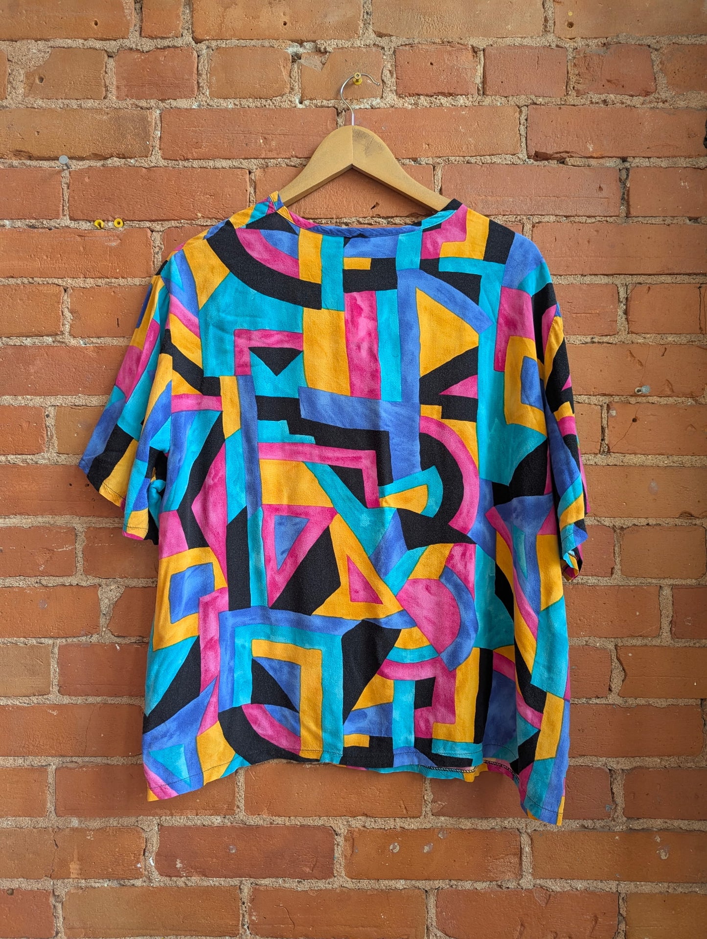 1980s Express Plus Geometric Print Short Sleeve Top