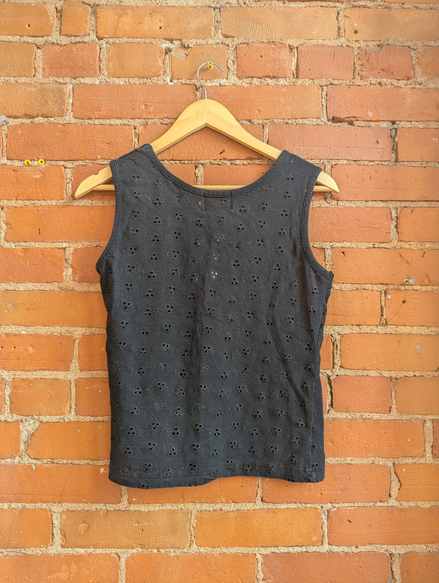 1990s Jessica Sport Black Eyelet Lace Tank Top